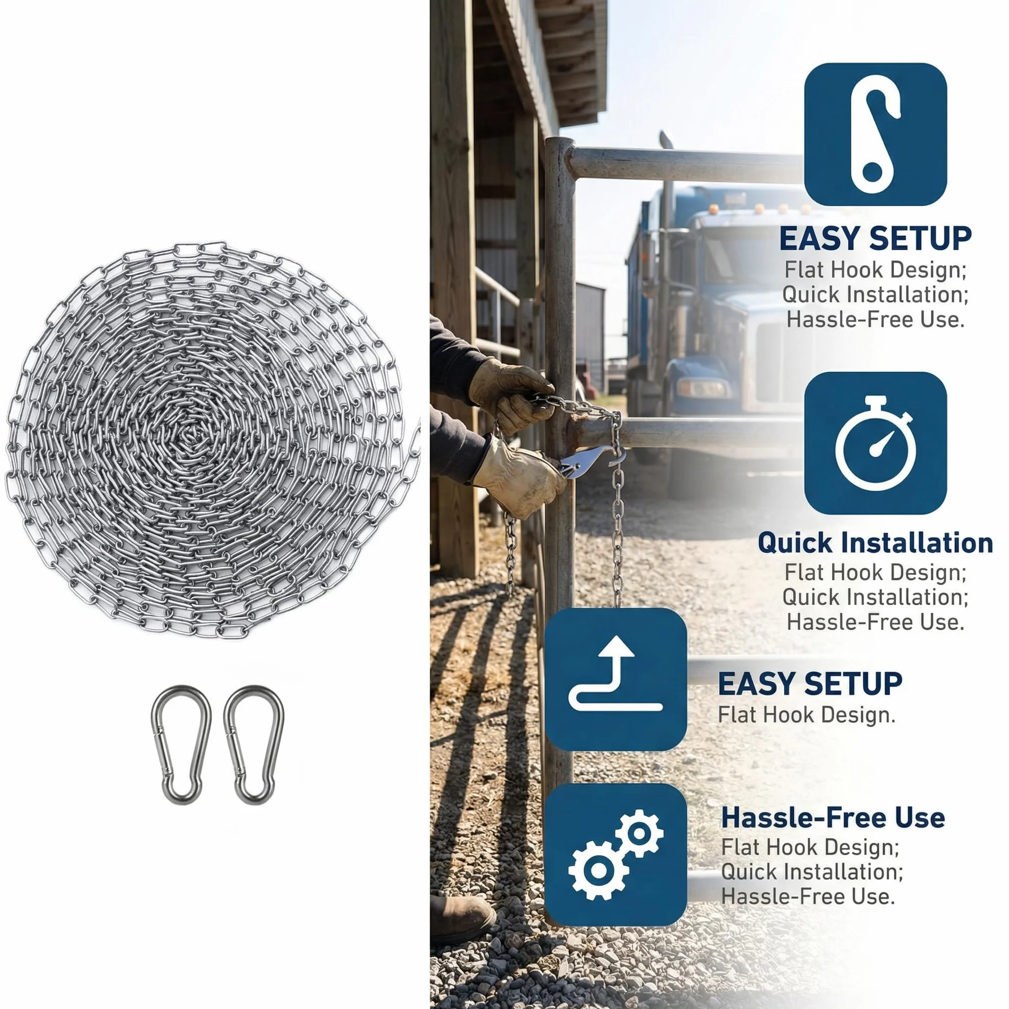 Chaîne en acier inoxydable au mètre, 3,2 mm 5 m Chaîne en acier inoxydable 304 avec mousqueton Chaîne pour suspension Chaîne pour chien Chaîne pour fauteuil suspendu Chaîne d'extension (3,2 mm (5 m))