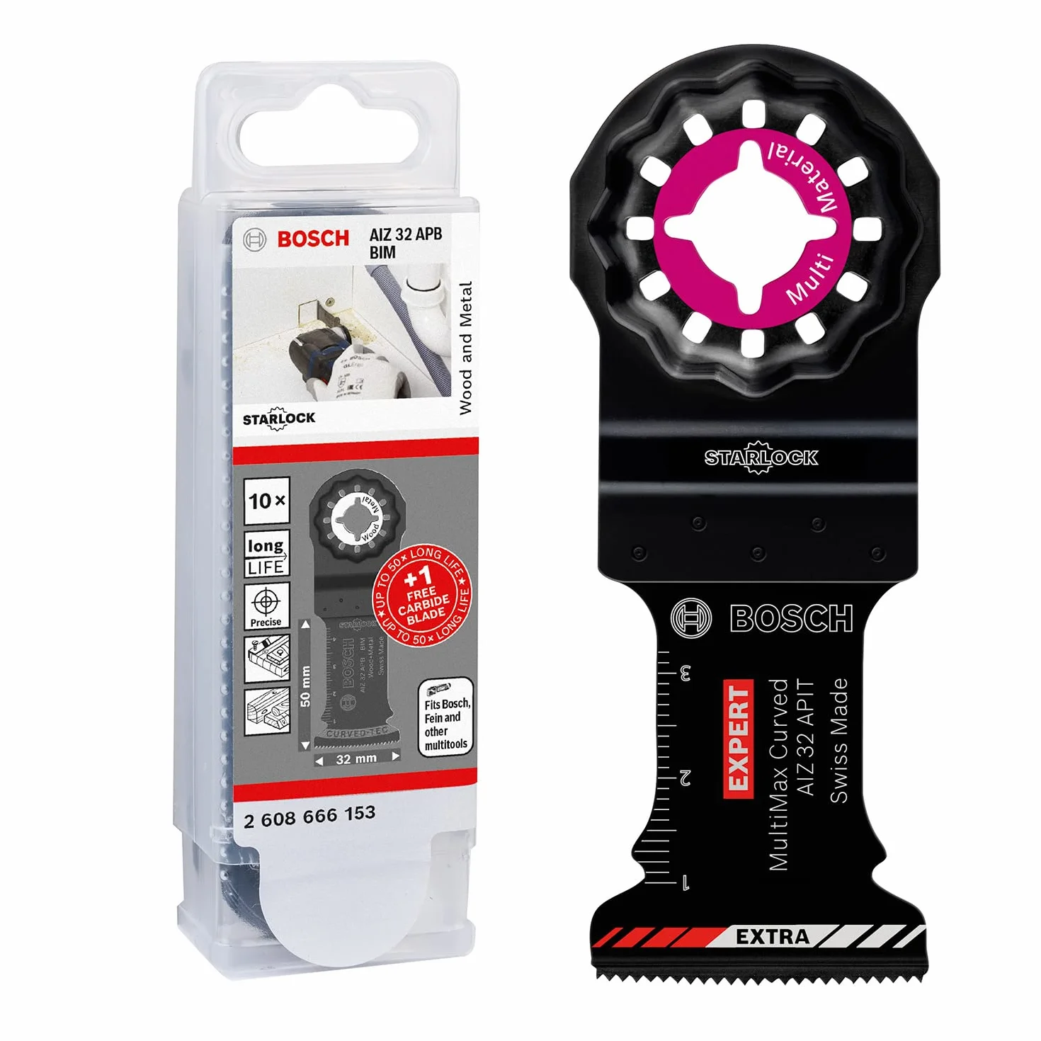 Bosch Accessories Lames pour outil multifunction 10x AIZ 32 APB + 1x Expert MultiMax AIZ 32 APIT (pour bois, métal, tôles en acier inoxydable, Accessoire Outil Multifonction)