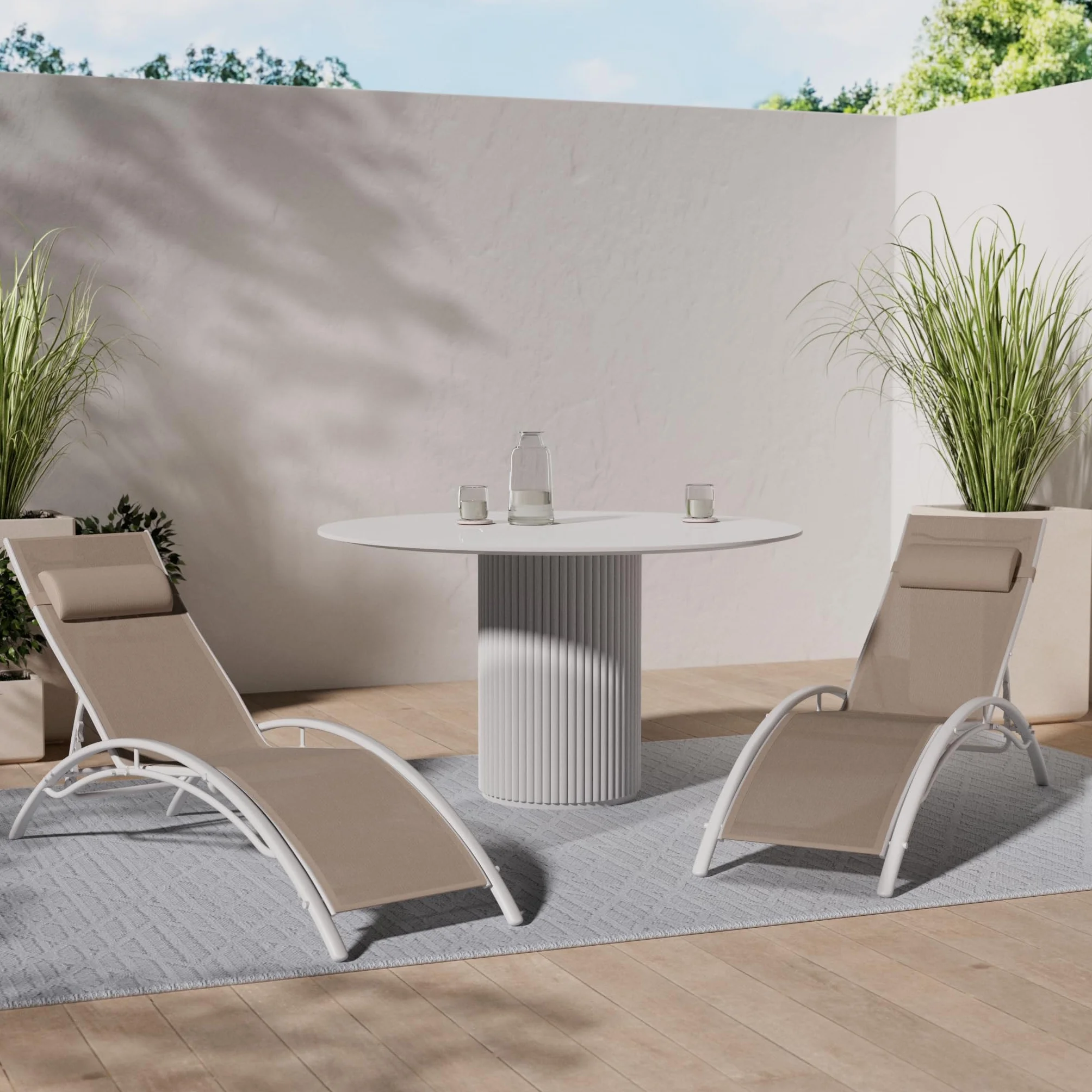 Tectake Set de 2 Chaise Longue Bain de Soleil Jardin avec Appuie-tête Inclinable Beige