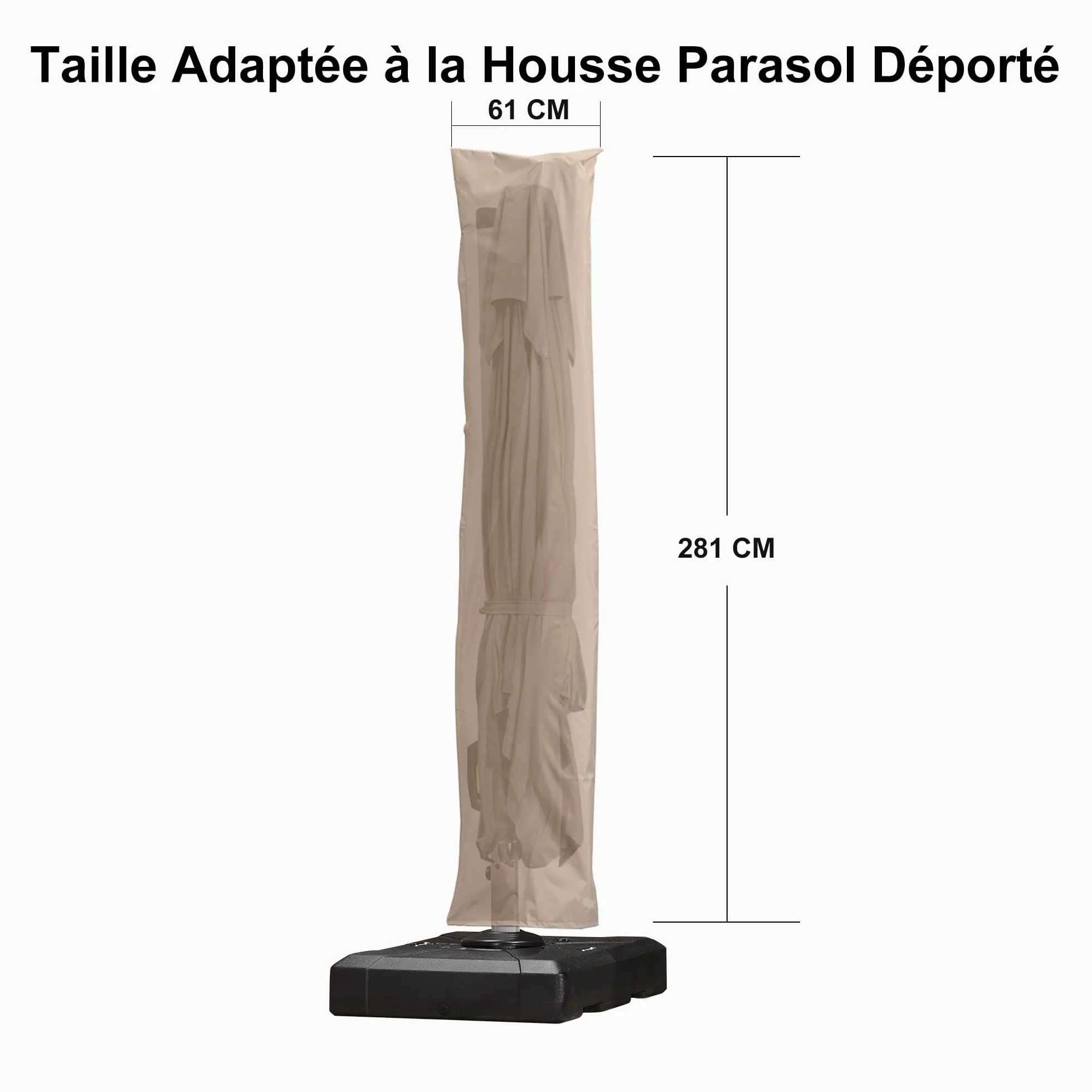 PURPLE LEAF Housse pour Parasol de Jardin 281 x 61 cm UV Résistant avec Bâton Zip Beige