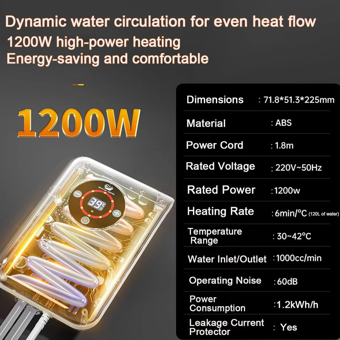Thermoplongeur de Voyage 1200W Baignoire avec Protection Contre la Surchauffe