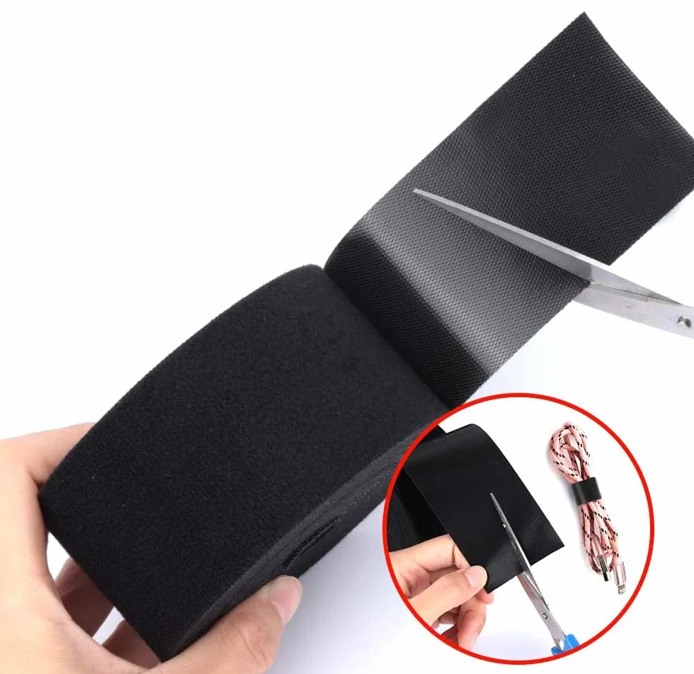 TEUVO Attache Câble Scratch, 50mm X 5M Non Adhésif Serre Câble Bande pour Cable Gestion, DIY Artisanat et Fixation des Rideaux, Réutilisables Cable Management Scratch Rouleau pour Accueil et Bureau