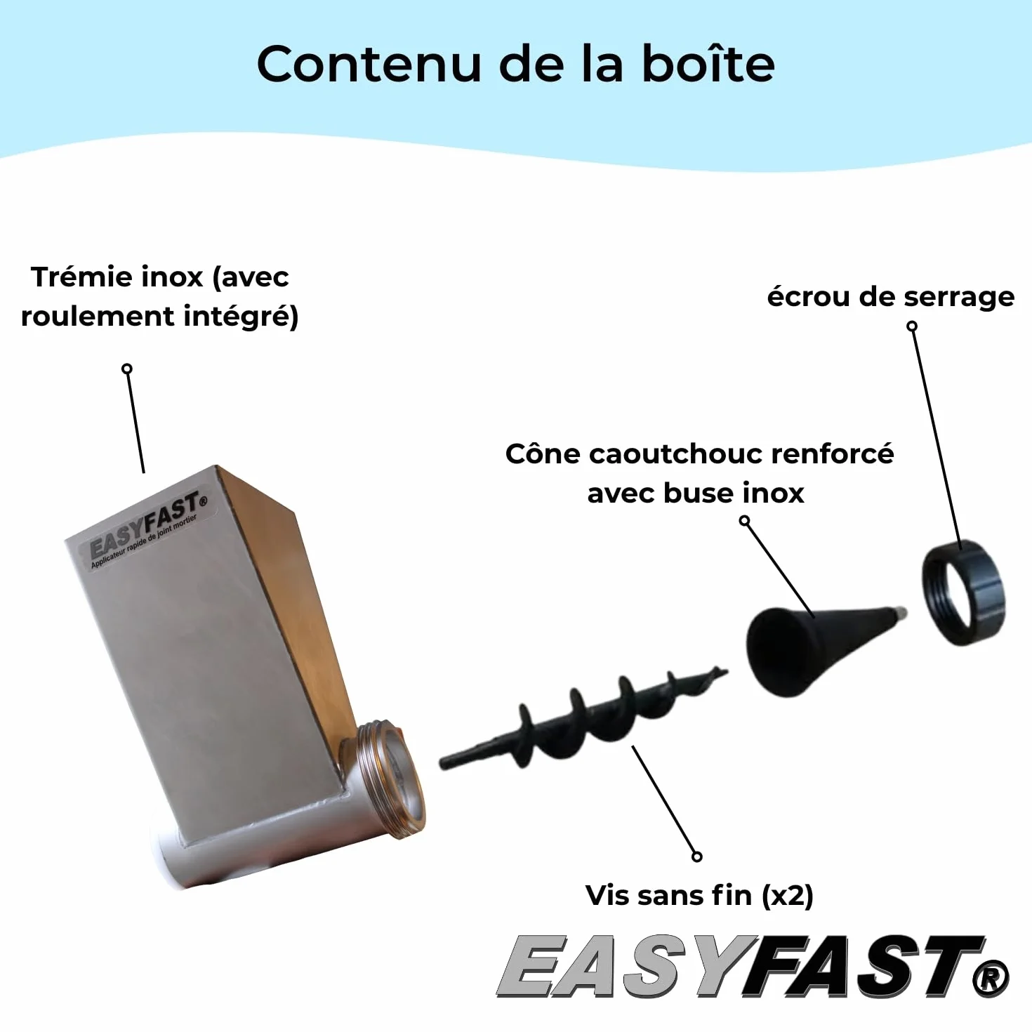 Jointoyeuse – Applicateur Rapide de Joint Mortier, Compatible avec tout type de Visseuse/Perceuse, Dosage Précis, Pour Murs en Pierres ou en Briques, Accepte Tous Types de Joints Fins