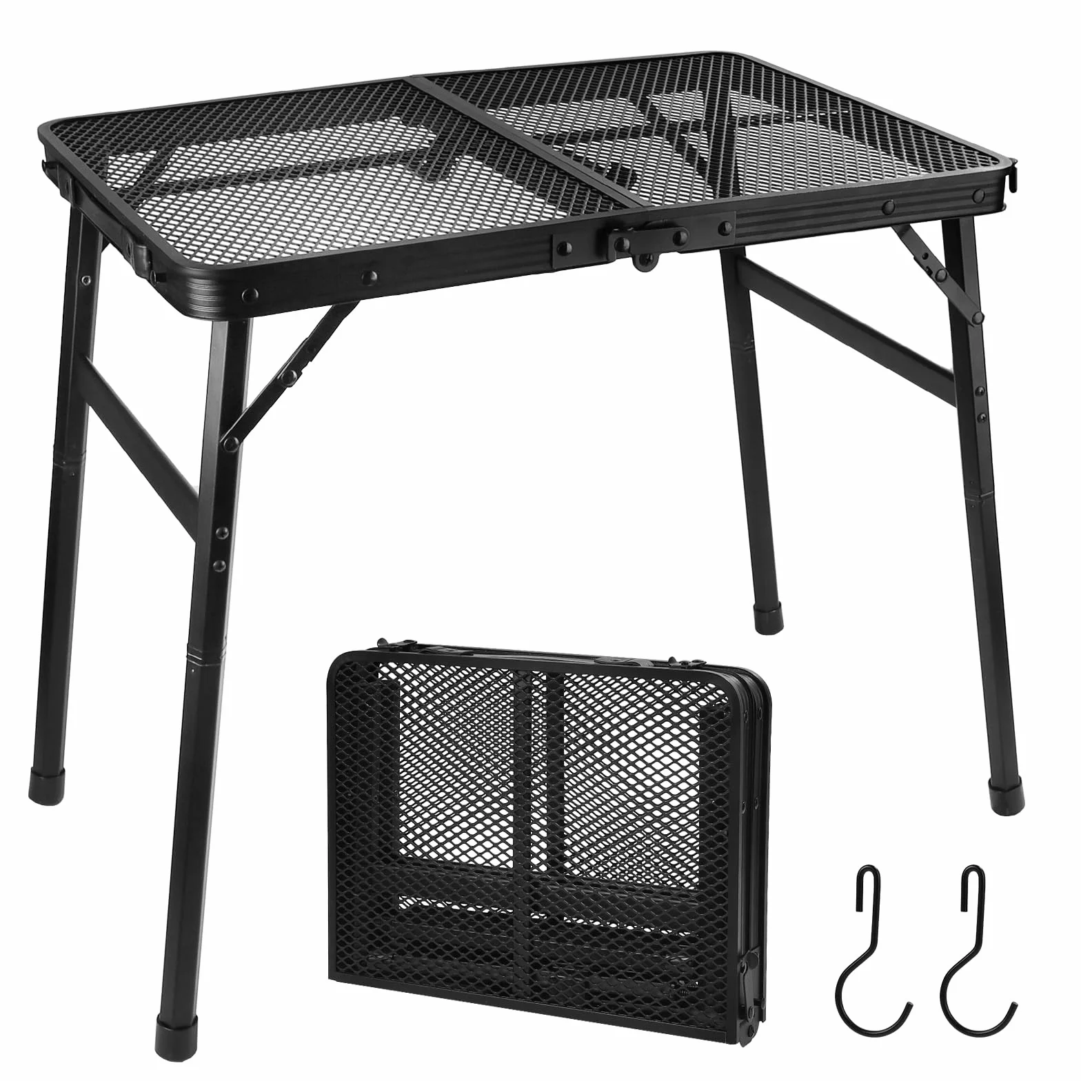 LALAGO Table de Camping Pliante 60x40cm Réglable en Hauteur 27/56cm Alu Noir