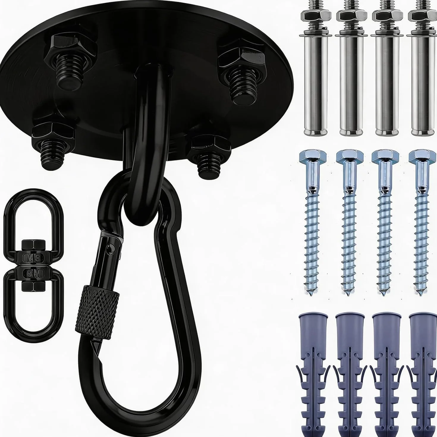 Crochet de plafond en acier inoxydable 400 kg pivotant 360° Noir
