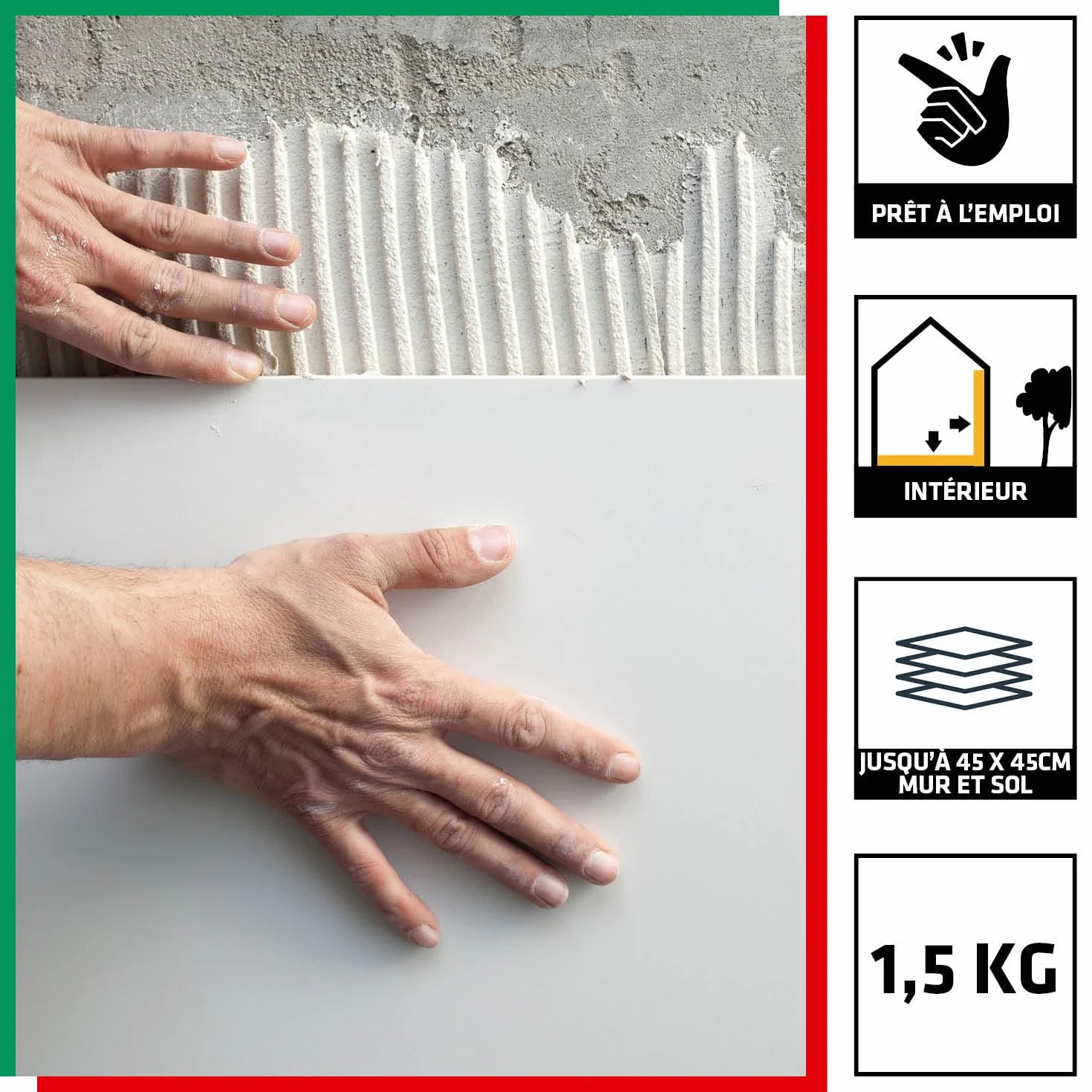Parexlanko - Colle en pâte améliorée - Colle Carrelage Pour Mur et Sol Hautes Performances - Blanc - Prêt à l’emploi - Résiste à l’humidité - 1,5kg