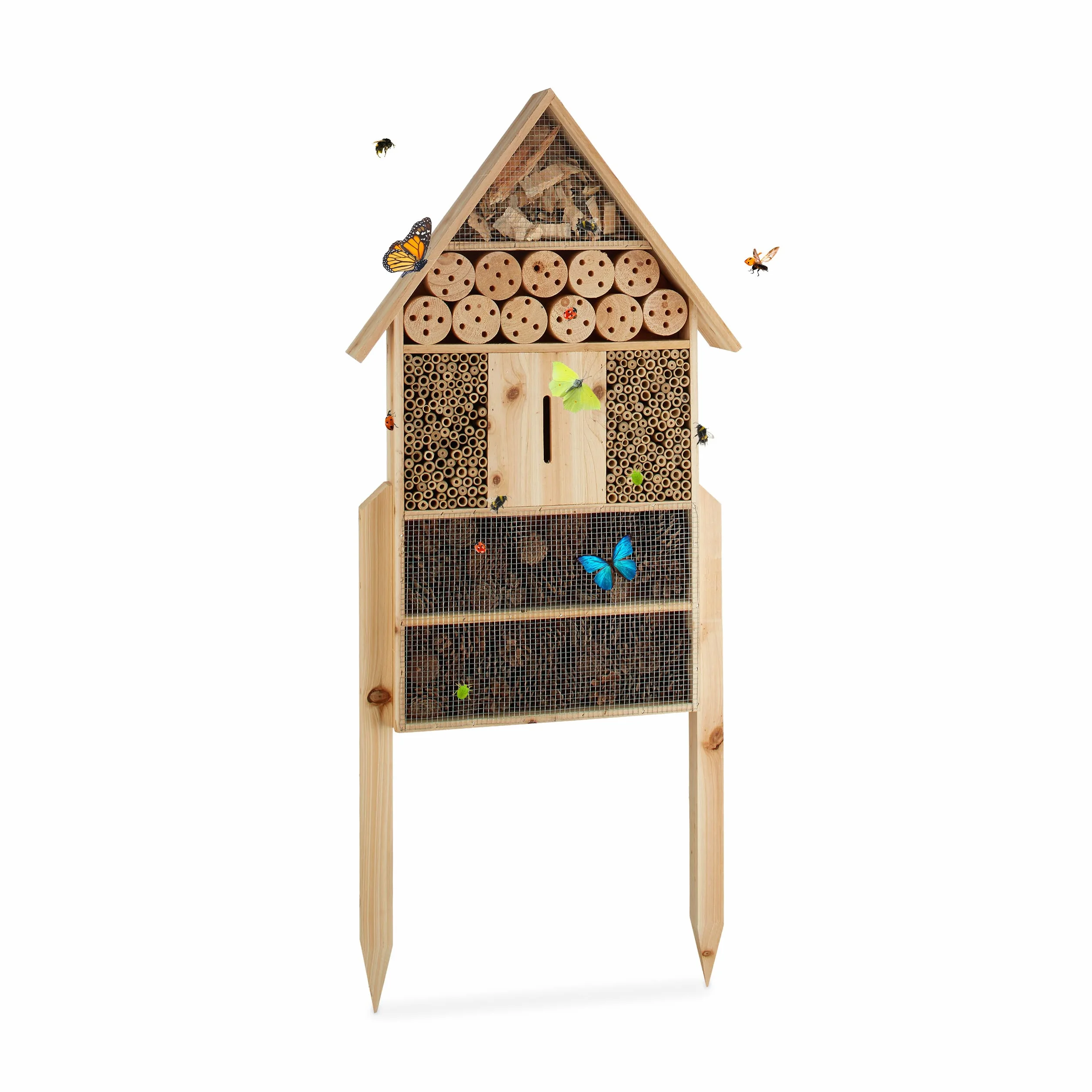Relaxdays Hôtel à insectes sur pied nature XXL 79 x 49 x 12 cm