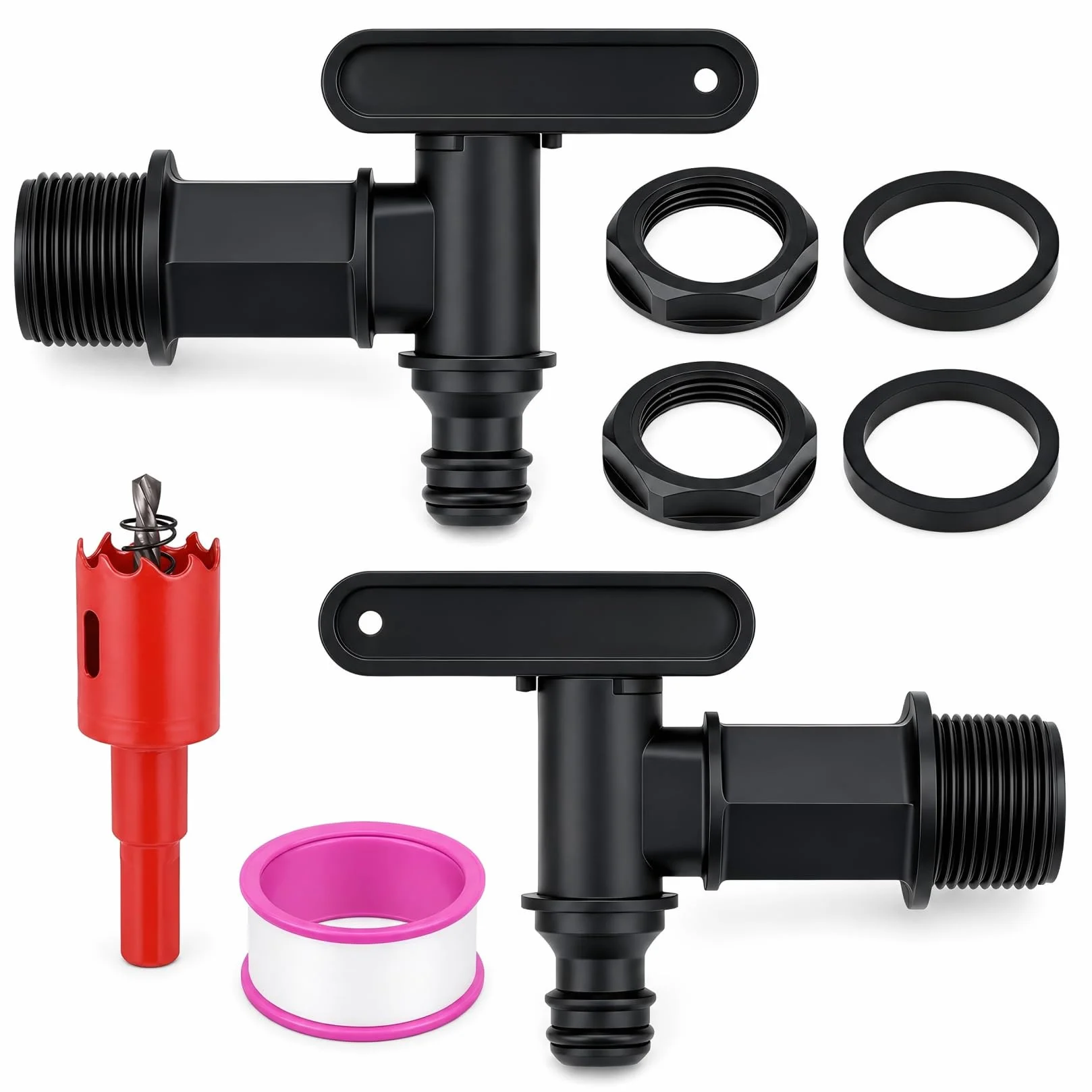Robinets d'écoulement pour Citerne d'eau de Pluie, Lot de 2, Robinet en Plastique avec Joint, Adaptateur 3/4"