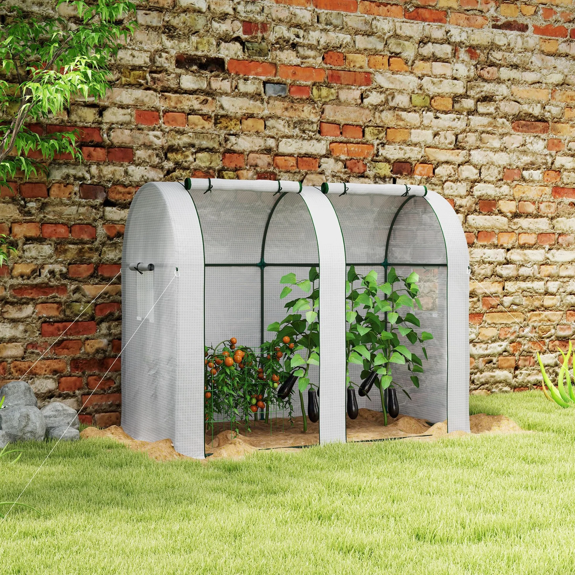 Outsunny Serre de Jardin 1,8 m² Acier PE Haute densité Anti-UV Blanc