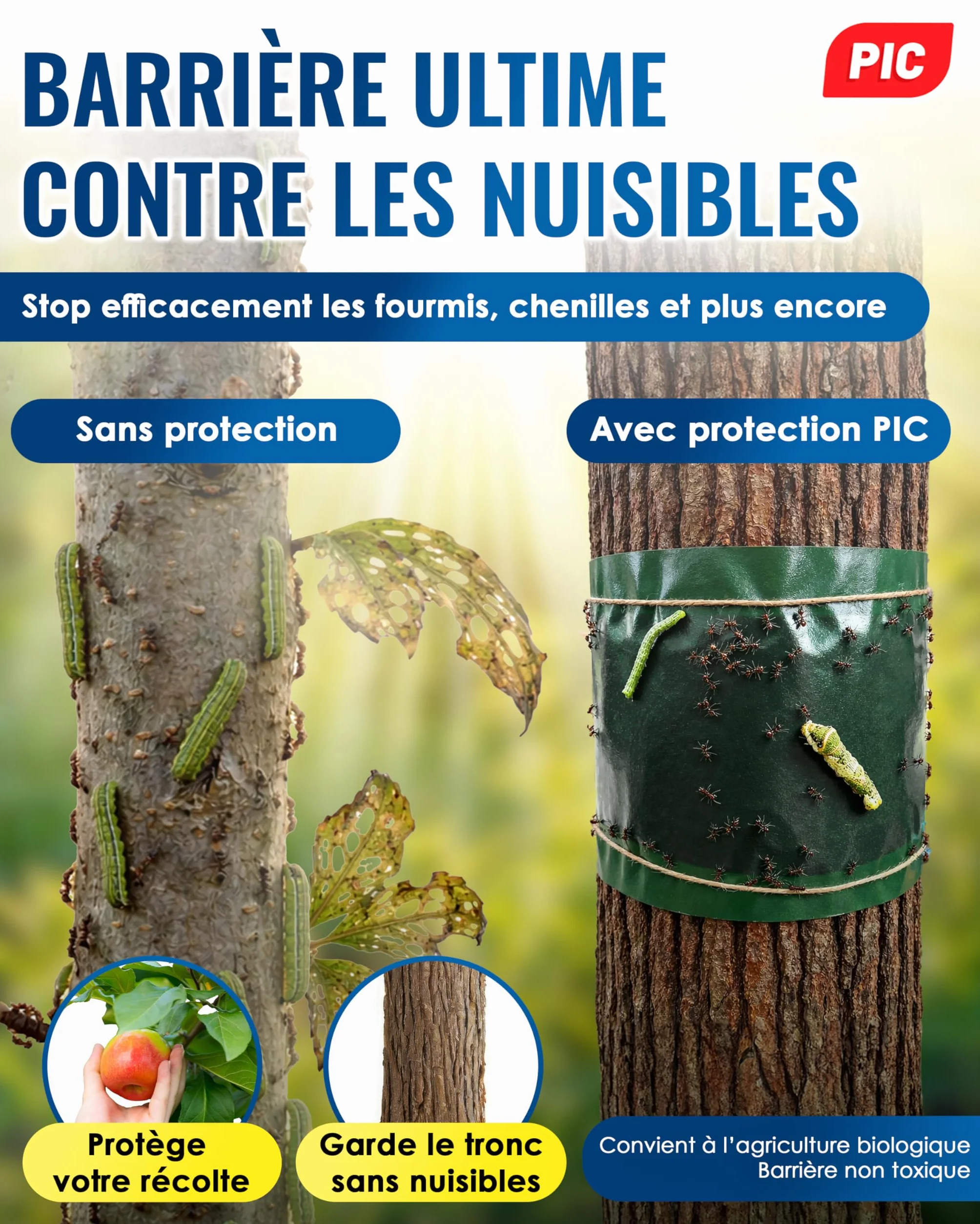 PIC Bande Glue Arbre Fruitier 5 mètres Glue Arboricole Anneau de Colle Efficace Contre Les chenilles Fourmis Autres Insectes nuisibles Convient Environ 11 Arbres circonférence 45 cm