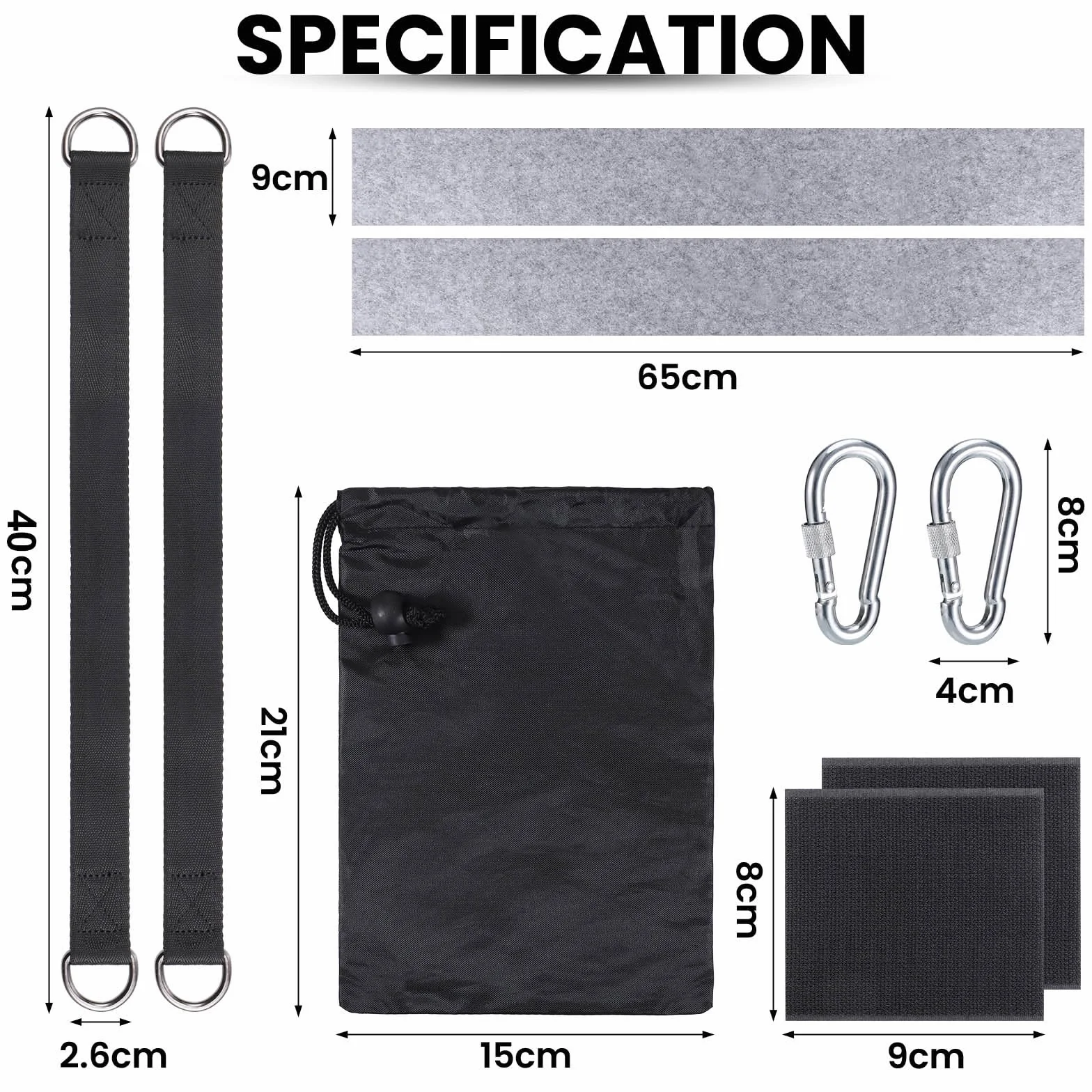 JIZZU Fixation Balancoire 40cm 2 Pièces Kit Sangle Suspension Mousquetons Jardin Hamac