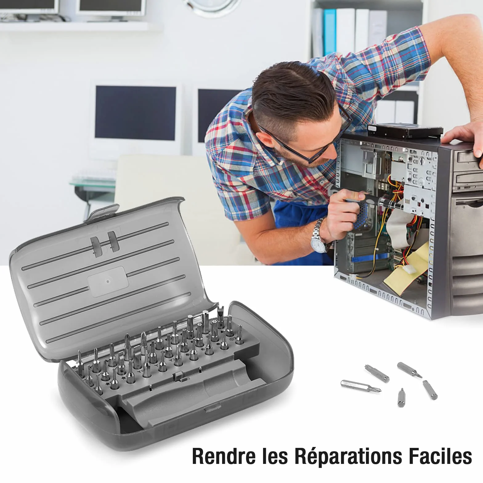 Vinabo Jeu Tournevis de Précision 32 en 1- Mini Set Tournevis Magnétique Bricolage Electronique de Réparation Kit, Outil Informatique pour PC, MacBook, iPhone, Lunettes, Montre, Smartphone