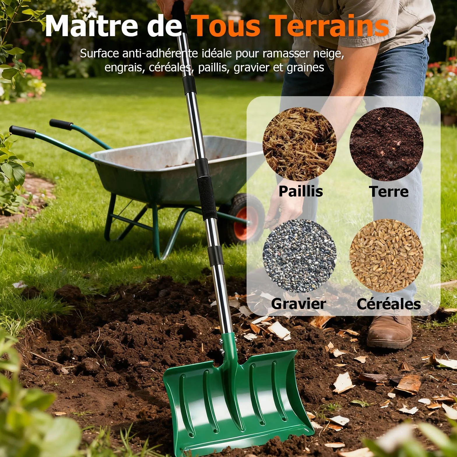 Pelle à Neige 163cm, Pelle Métal Haute Résistance 41cm, Manche Long Ergonomique Anti-Givre