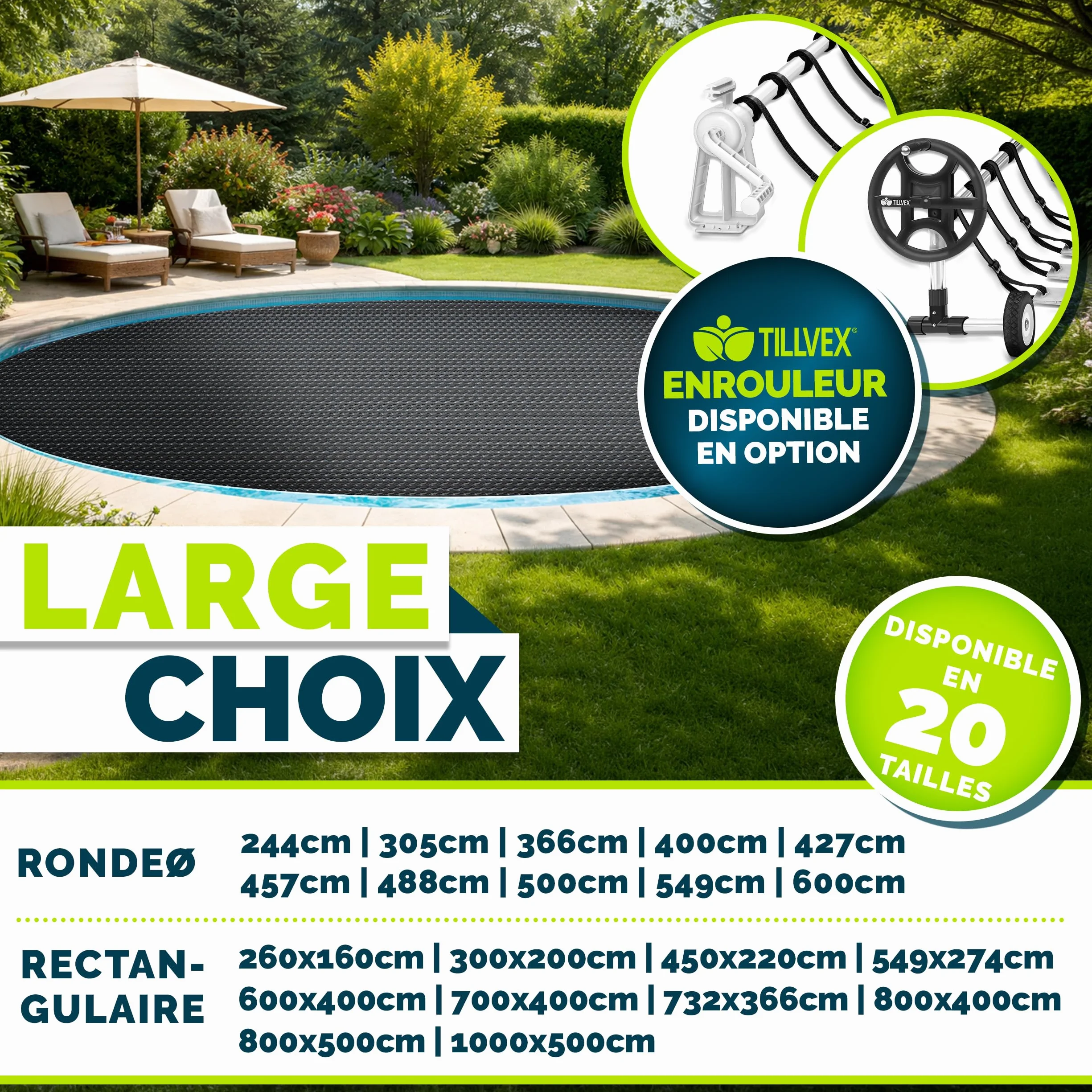 Bâche Solaire de Piscine Tillvex 400 µm Ronde Ø 457 cm Film Thermique