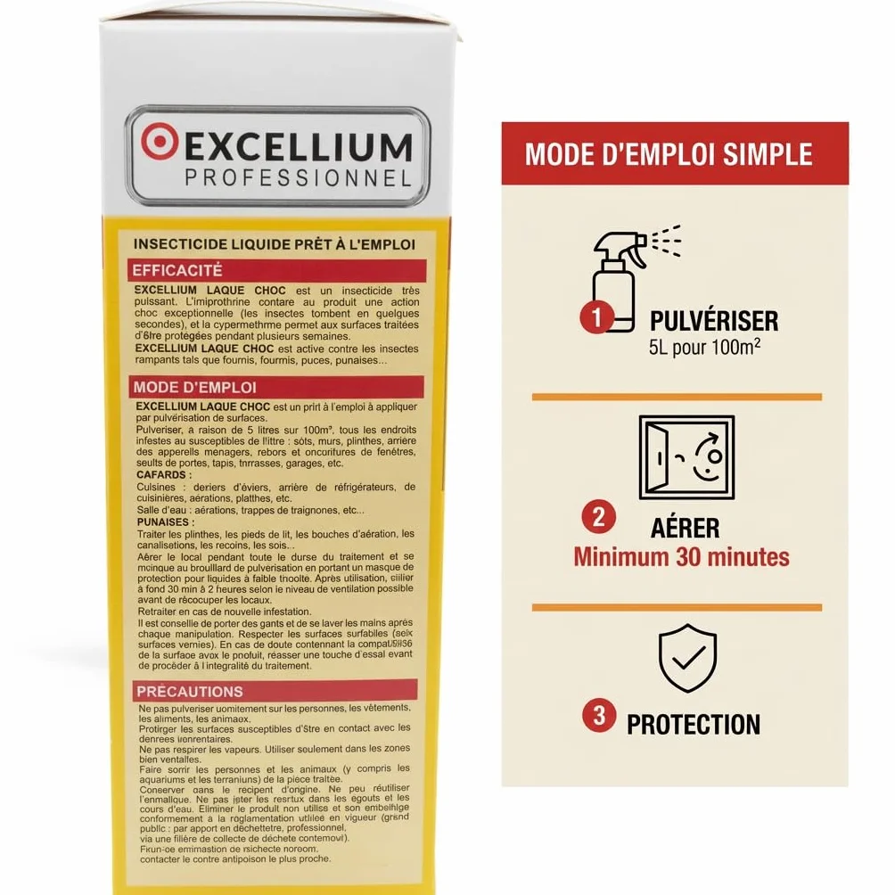 Excellium Laque Choc Insecticide Spécial Cafards et Punaises Spray Prêt à l'Emploi 500 ml