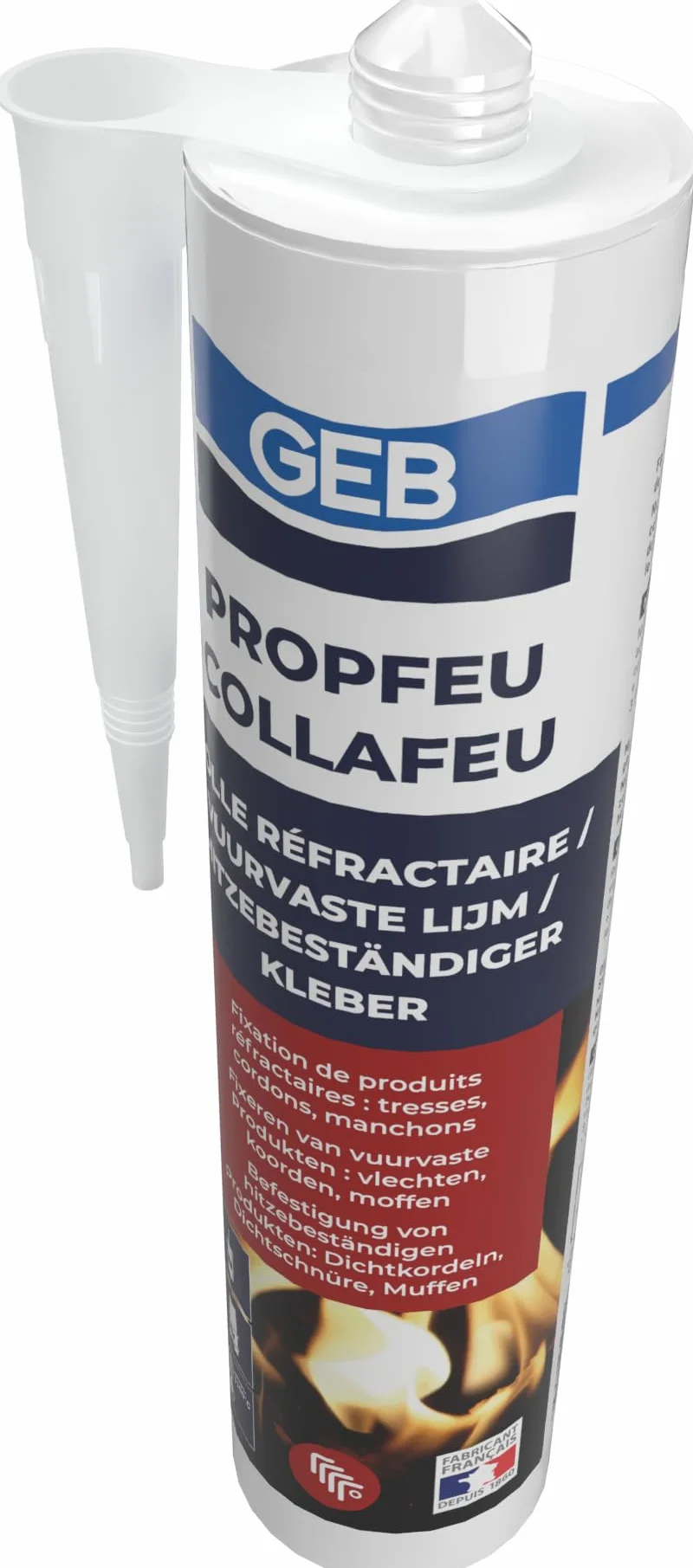 GEB Collafeu – Colle Réfractaire 1100°C pour Poêle à Bois, Insert, Cheminée, Four & Chaudière – Fixation Briques, Tresses, Gaines, Manchons & Joints – Cartouche 310ml