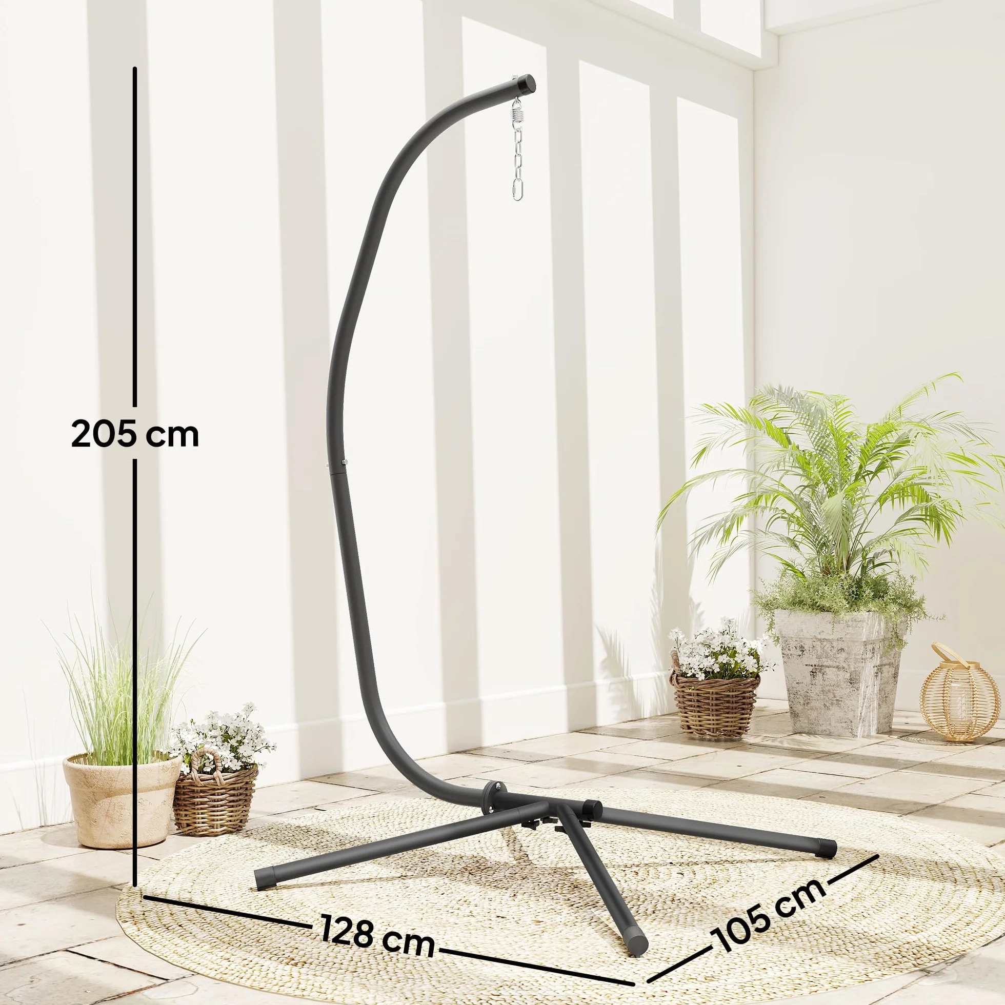 Outsunny Support de Fauteuil Suspendu, Cadre en métal Robuste, Charge Max. 150 kg, 128 x 105 x 205 cm, Noir