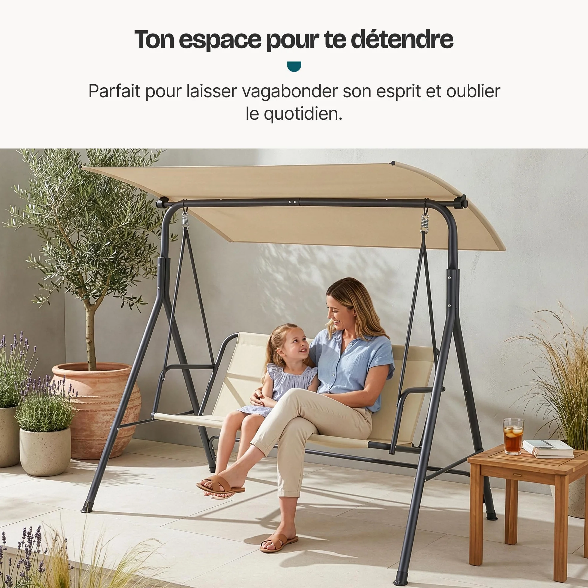 Balancelle de Jardin pour 3 Personnes avec Toit Solaire Réglable Stable Résistant aux UV et à l'eau Acier Polyester Plastique 173 x 119 x 153 cm Vert Clair Beige