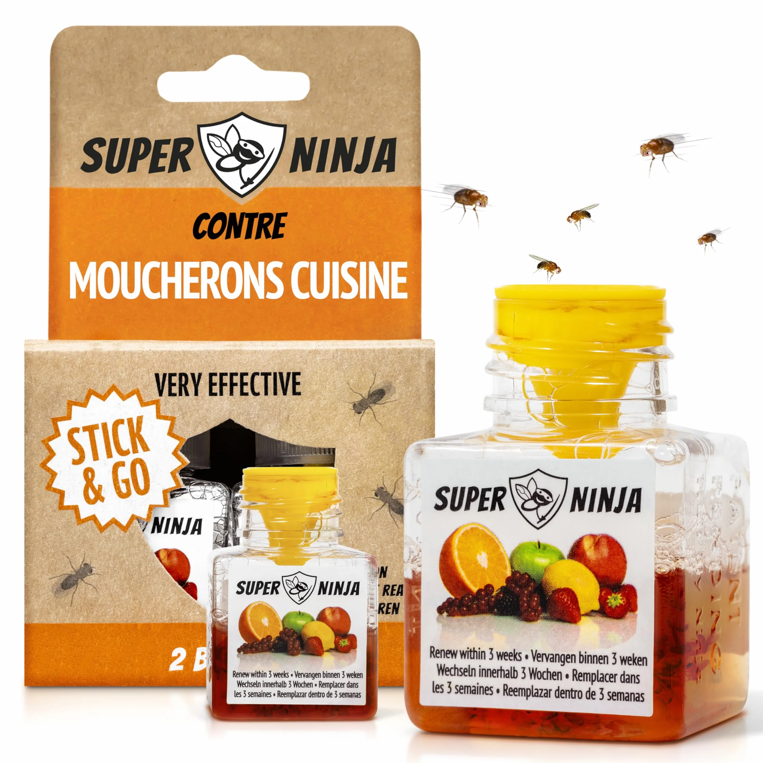 Pièges Anti Moucherons d'Intérieur Lot de 2 – Attrape Moucheron Cuisine Maison, 3 Semaines d’Action, Sûr Enfants Animaux