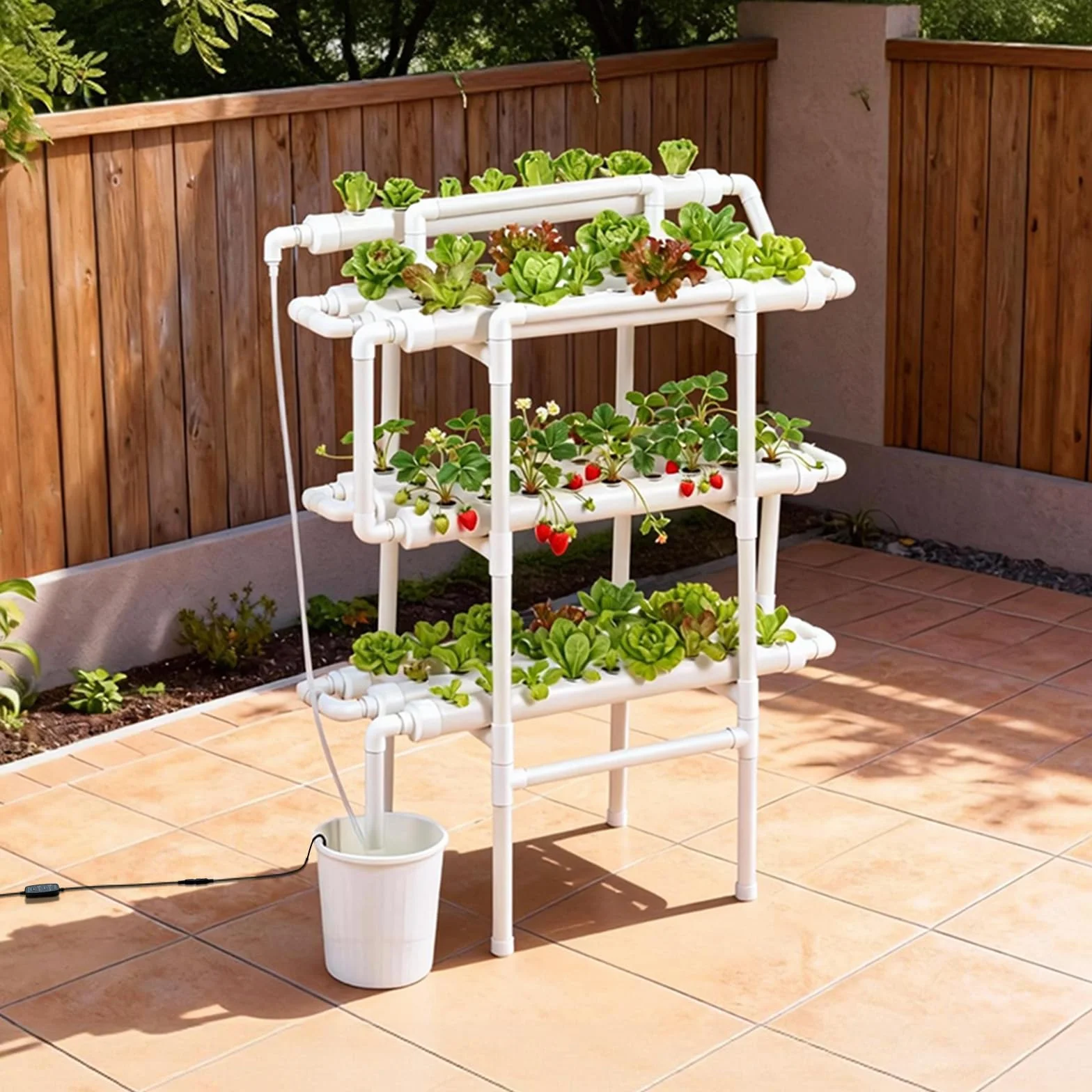 VEVOR Kit de Culture Hydroponique NFT 3 Niveaux 90 Emplacements Jardin Intérieur Légumes Herbes Fruits Tubes PVC-U Anti-Lumière Irrigation Programmée