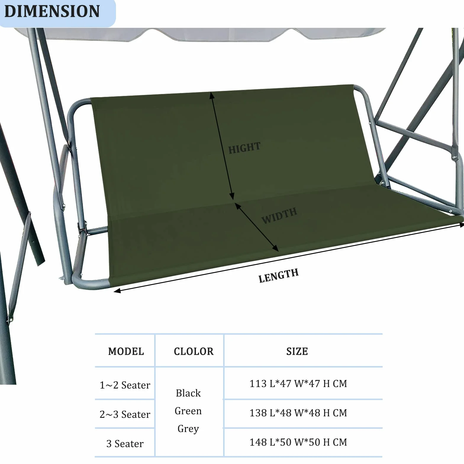 Housse de rechange balancelle jardin Oxford 600D 113x47x47 cm vert