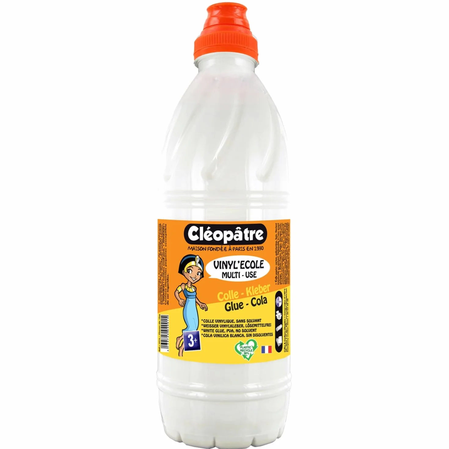 CLEOPATRE - Vinyl'Ecole Flacon De Colle Blanche Vinylique 1L - Idéale Travaux Manuels et Loisirs Créatifs Dès 3 ans – Rentrée Des Classes - Fabrication Française