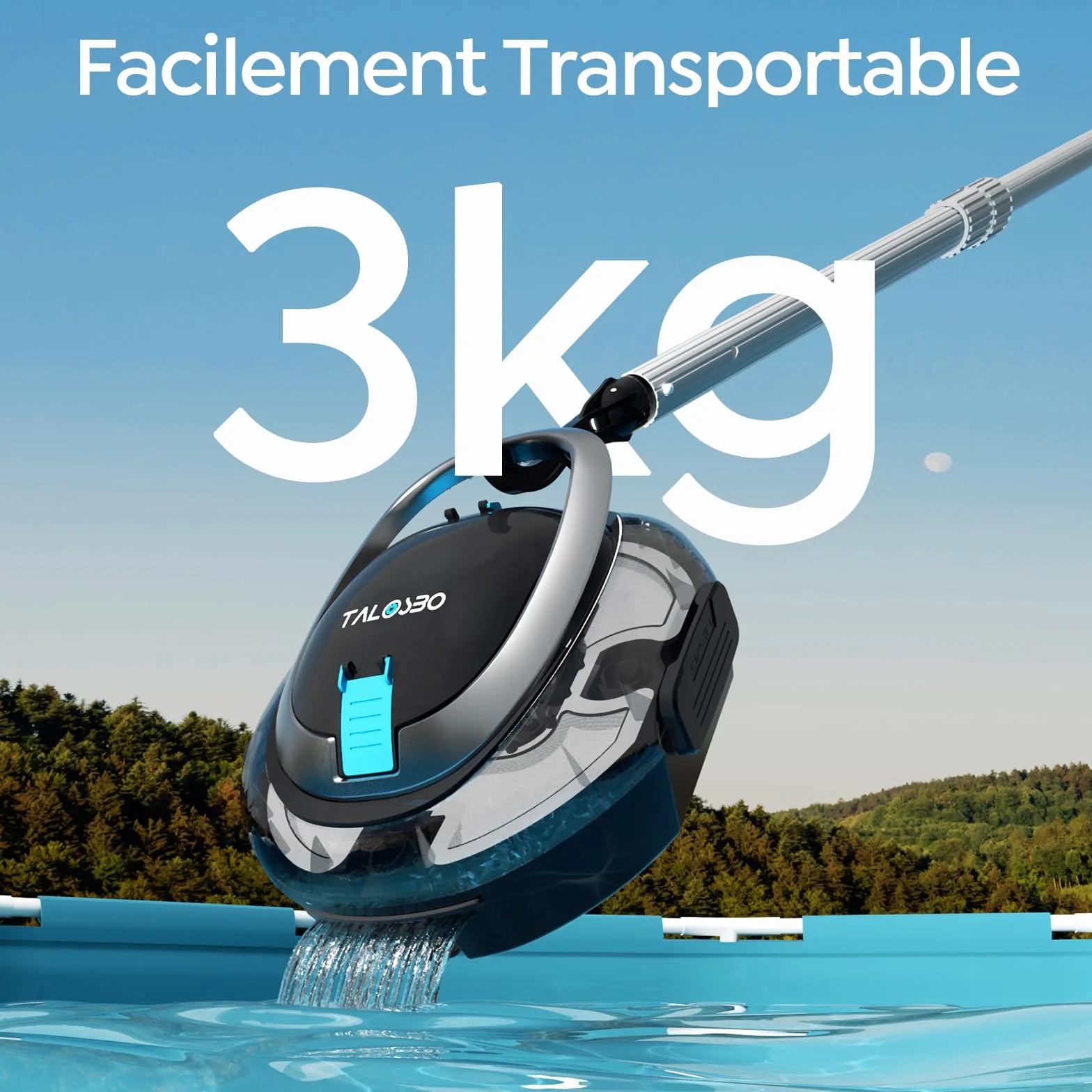 TALOSBO S2 Robot Piscine sans Fil, Double Filtration, 90 Min Autonomie, Nettoyeur Compact, pour Piscines Hors Sol 85 m²