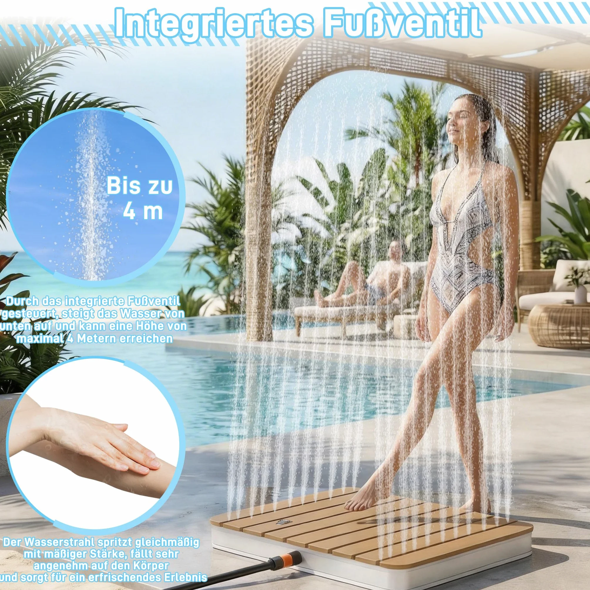 Froadp Douche de jardin aluminium WPC 55 x 70 cm antidérapante résistant aux intempéries extérieure