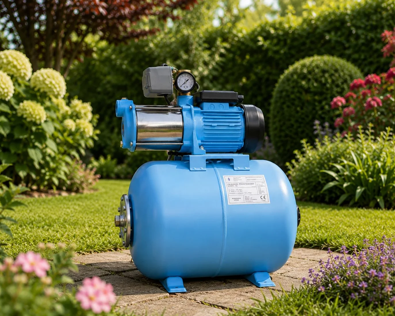 Pompe à Eau MAX-H 1300 avec Réservoir 50L - Pompe d’arrosage de Jardin (1300 W, 6000 l/h, hauteur max. 55 m) - Groupe de Surpression Set - Réservoir à Vessie Sous Pression 50 L - pour Eaux Claires