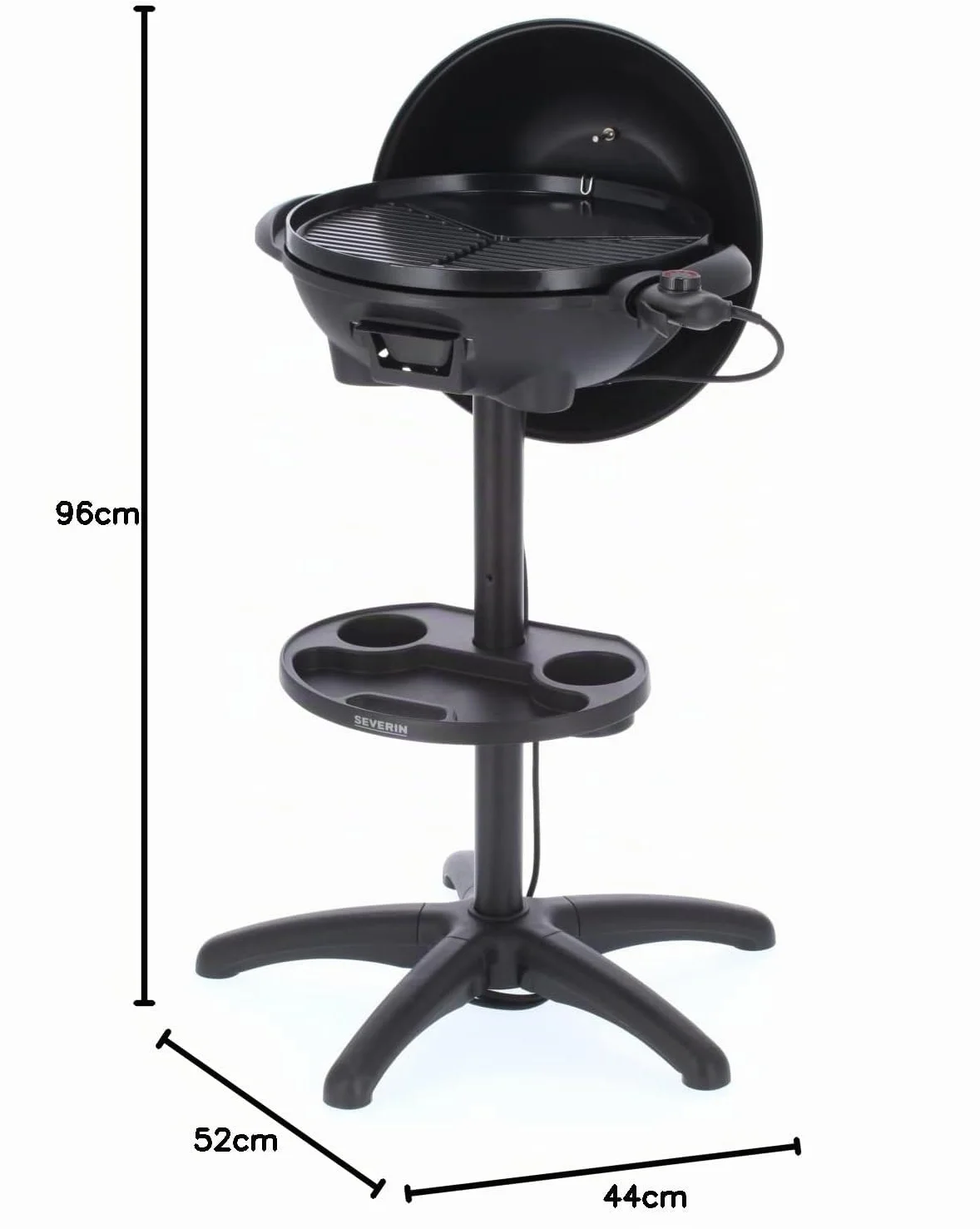 SEVERIN Barbecue électrique 2000 W grille fonte aluminium sur pieds couvercle thermomètre eBBQ noir PG 8541
