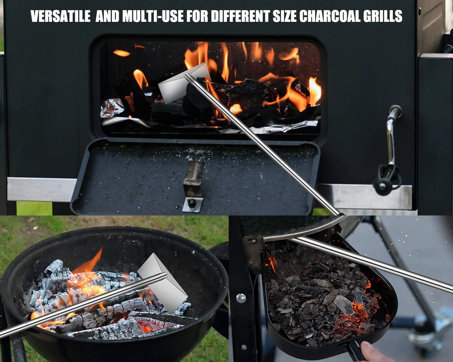 Grilliance Pelle à Cendres Barbecue Charbon Acier Inoxydable Tisonnier Grattoir Outil Nettoyage allongé Accessoires
