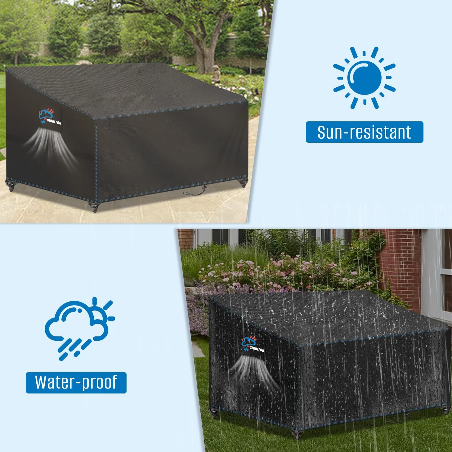 SIRUITON Housse de canapé 4 Places imperméable 185x69x89/96cm Noir