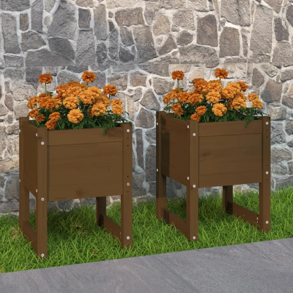 vidaXL Jardinières Pots de Fleurs Bois Massif Pin 40x40x52,5 cm Marron Miel