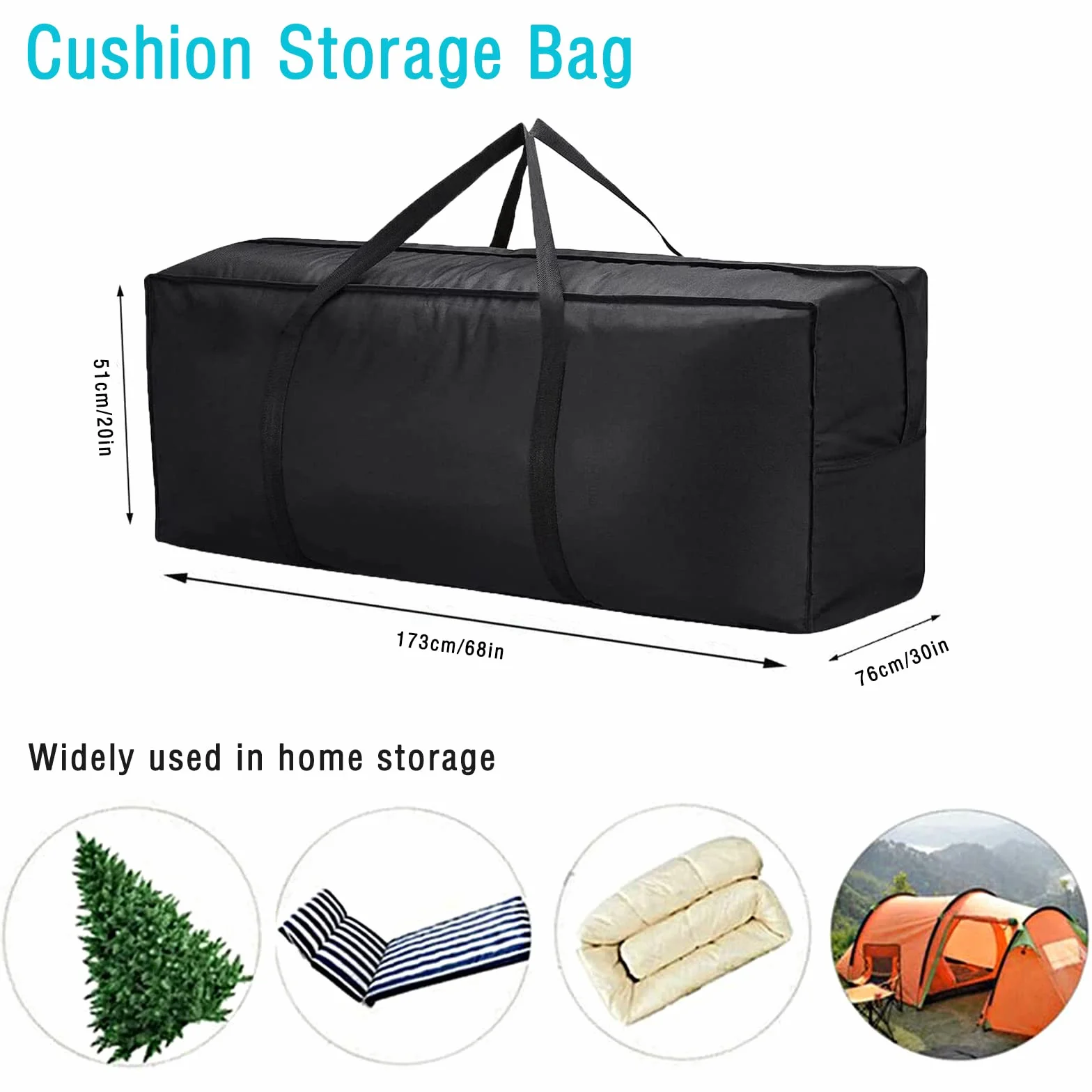 Kingling Sac de Rangement imperméable pour Coussins de Jardin 173 x 76 x 51 cm
