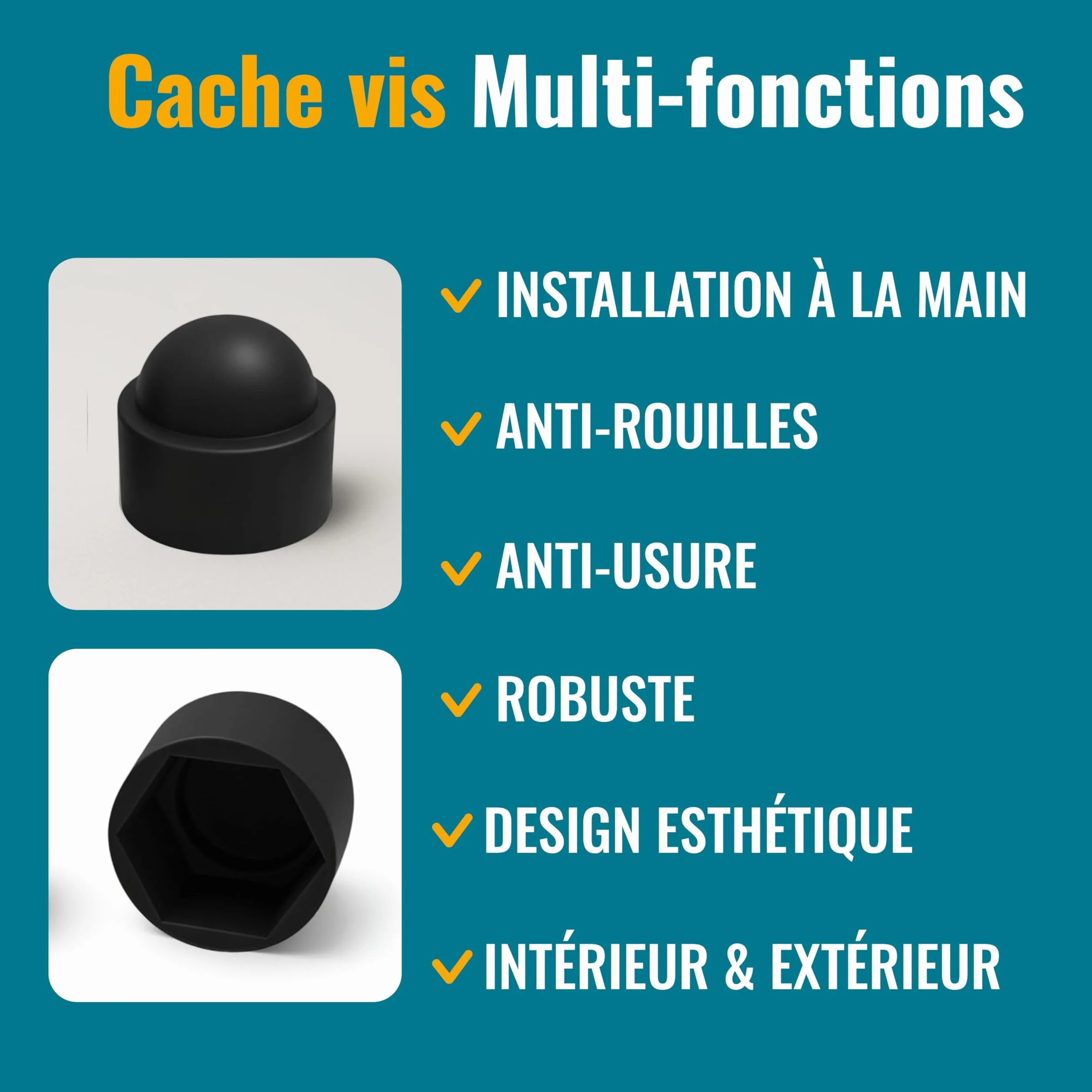 Ajile – 20 Caches Écrous M10 - Clé 17 mm – Protège Écrou Et Vis – Capuchons Plastique Noirs Résistants – Cache Vis Décoratif, Protection Anti-Rouille Et Finition Propre - Bricolage