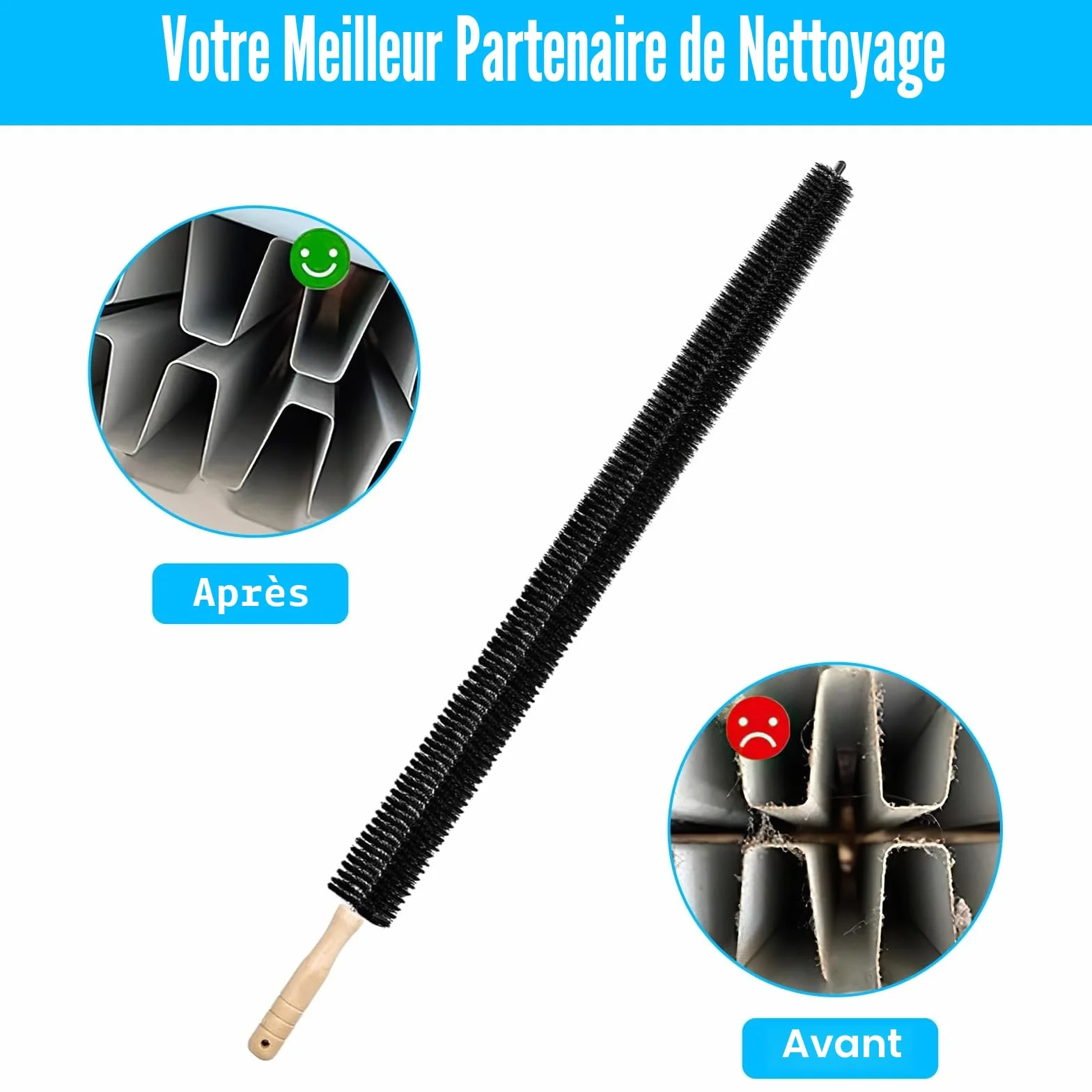 Brosse pour Radiateur, 2 Pièces Brosse de Radiateur avec Manche en Bois, Brosse Nettoyage Radiateur Flexible Pliable pour Machine à Laver, Nettoyer Tous Les Coins