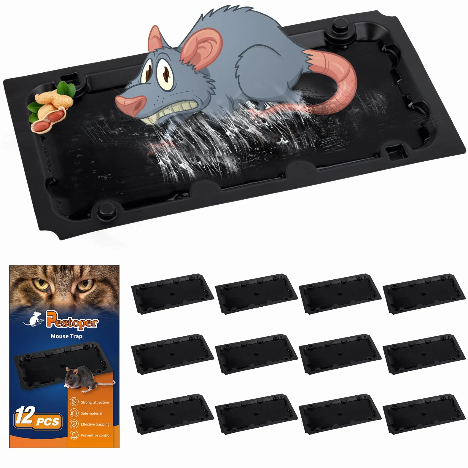 Piège à Souris 12 PCS, Tapis de Colle Anti-Souris Plaque Adhésive Imperméable, pour Cuisine Chambre Balcon