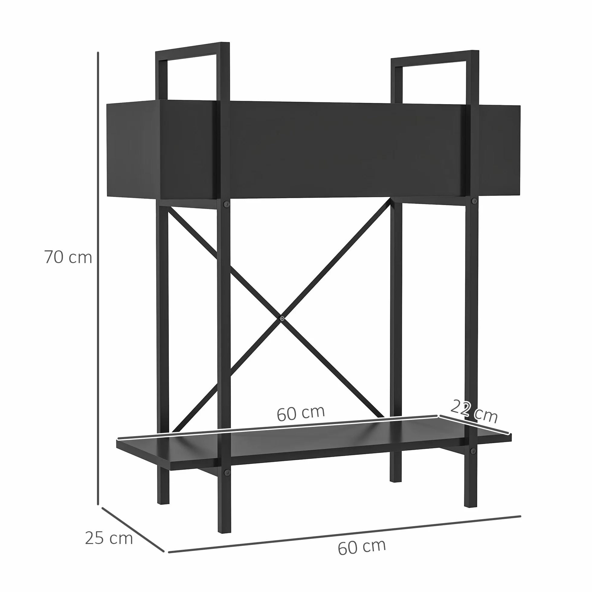 Outsunny Support plantes interieur 2 niveaux, porte plante en métal avec trous de drainage, noir