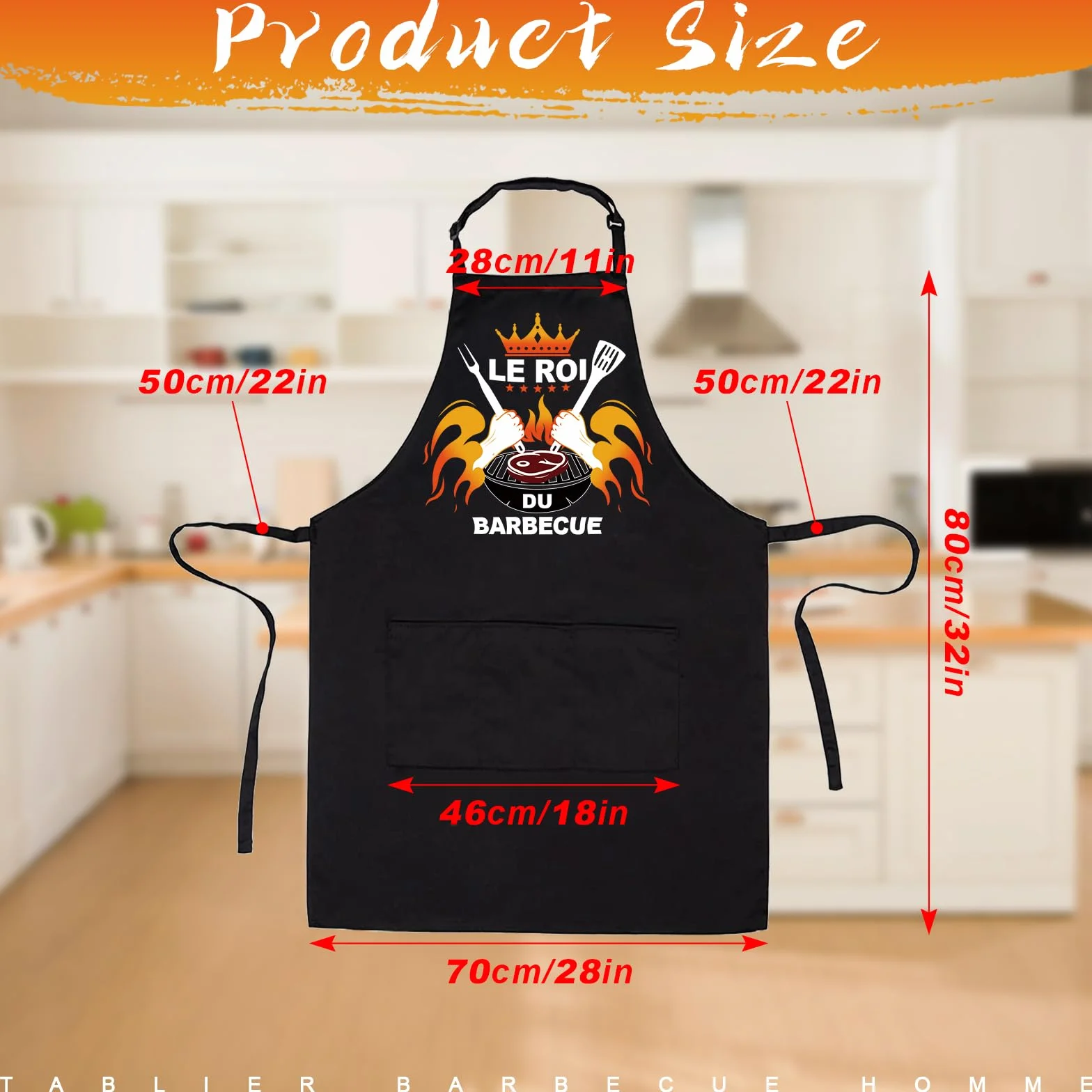 Tablier Barbecue Homme Papa Cuisine Cadeau Anniversaire Fête Des Pères Roi Du Barbecue Chef Humoristique 3 Poches BBQ Noël