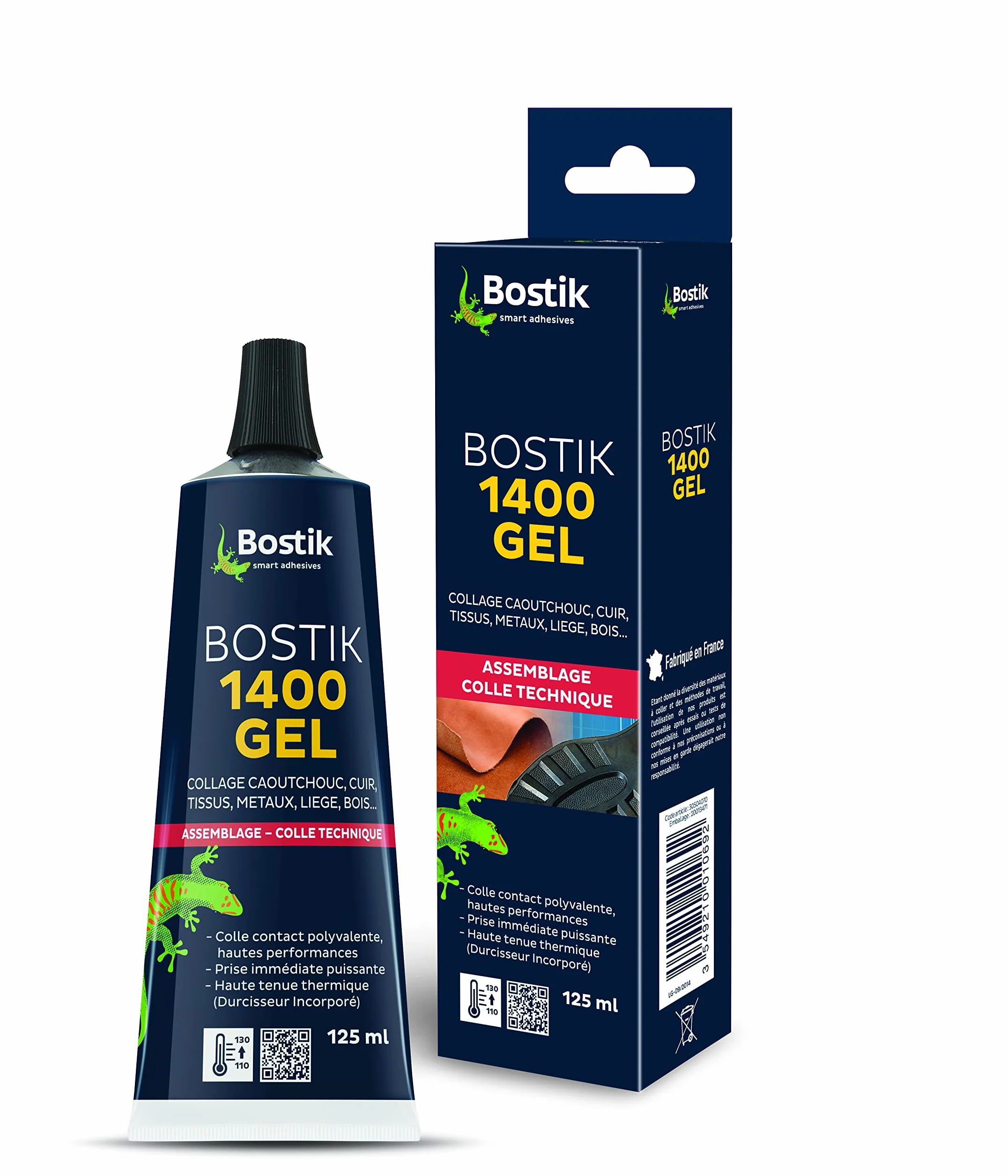 Bostik 1400 Colle Contact Gel Multi-Usages – Colle néoprène – Prise Immédiate Puissante – Durcisseur Incorporé – Couleur : Ambré – Tube de 125ml