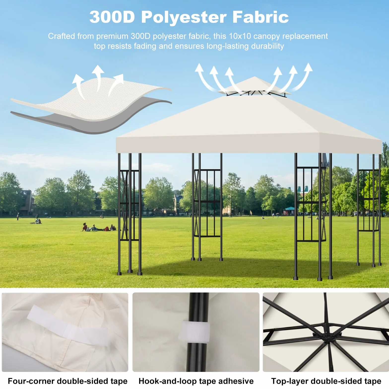 Toile de Toit Double Couche pour Tonnelle de Jardin 3x3 m – Housse de Remplacement Imperméable Anti-UV 95% Respirante Beige