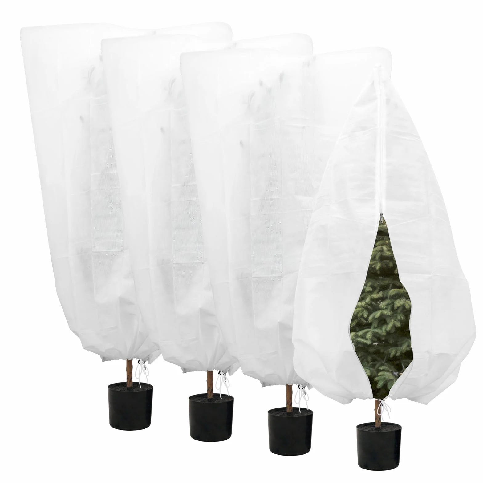 Lot de 4 Housses de Protection pour Plante Hivernage 100x120 cm avec Cordon de Serrage et Fermeture Eclair