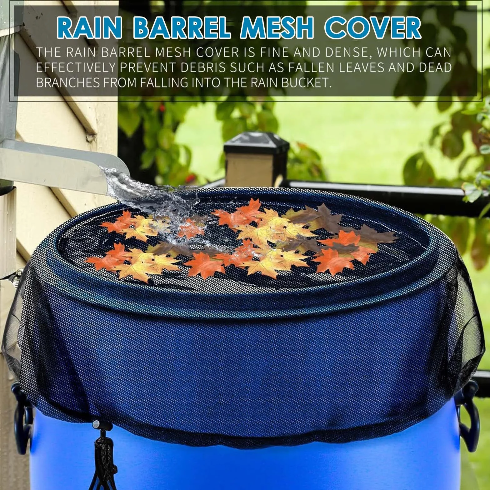 Filet pour Citerne de Pluie 80 cm, Housse avec Cordon de Serrage, Protection Moustiques et Feuilles