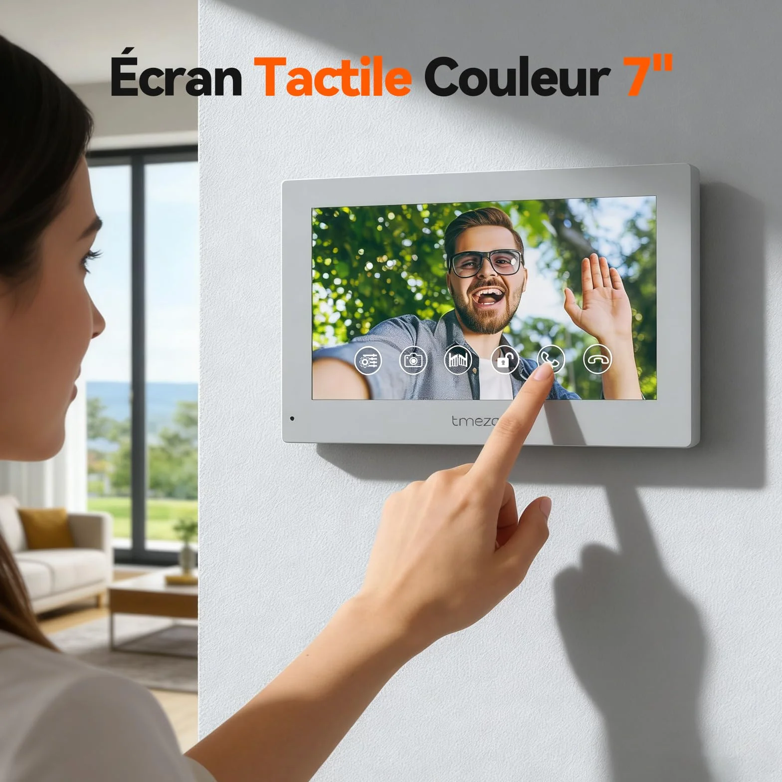 TMEZON Y73 Visiophone Connecté Filaire 2 Fils 7" Écran Couleur TFT LCD 1080P WiFi Portier Vidéo RFID