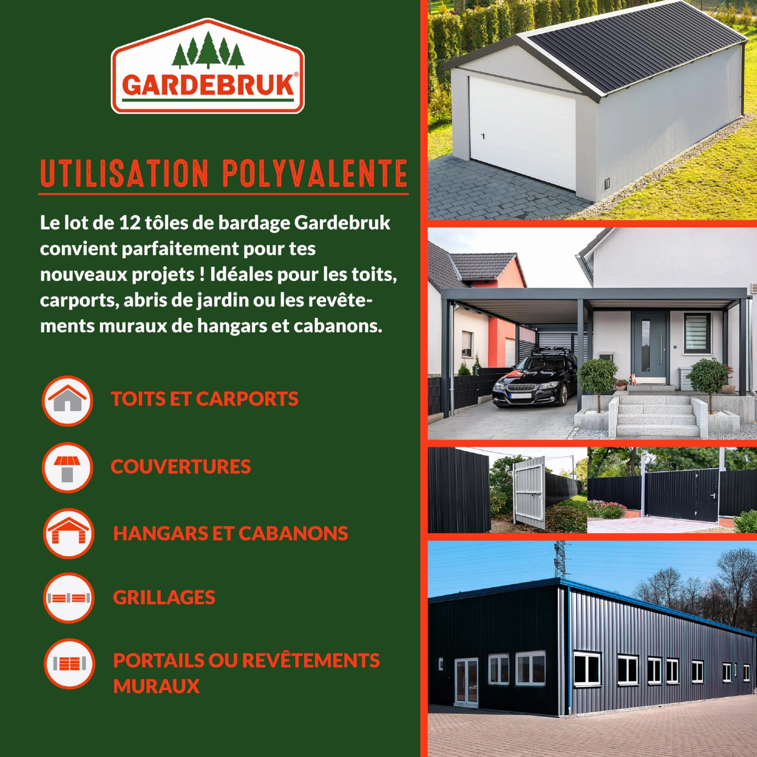 GARDEBRUK® 12x Tôles de bardage 129x46cm = 7m² galvanisé résistant intempéries tôle ondulée trapézoïdale couverture toit mur tôle profilée anthracite