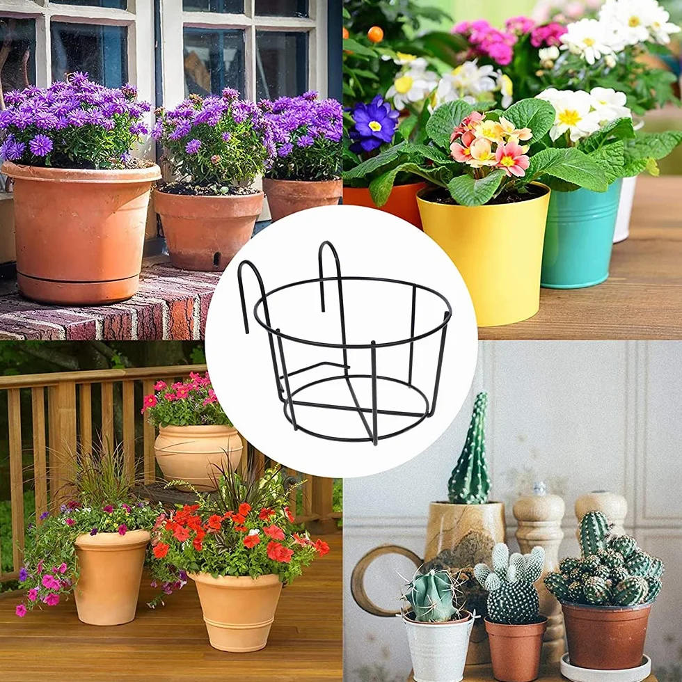 Support Fleurs Rond Crochet Jardinière Balcon Pot Métal Suspendu 2 Pièces