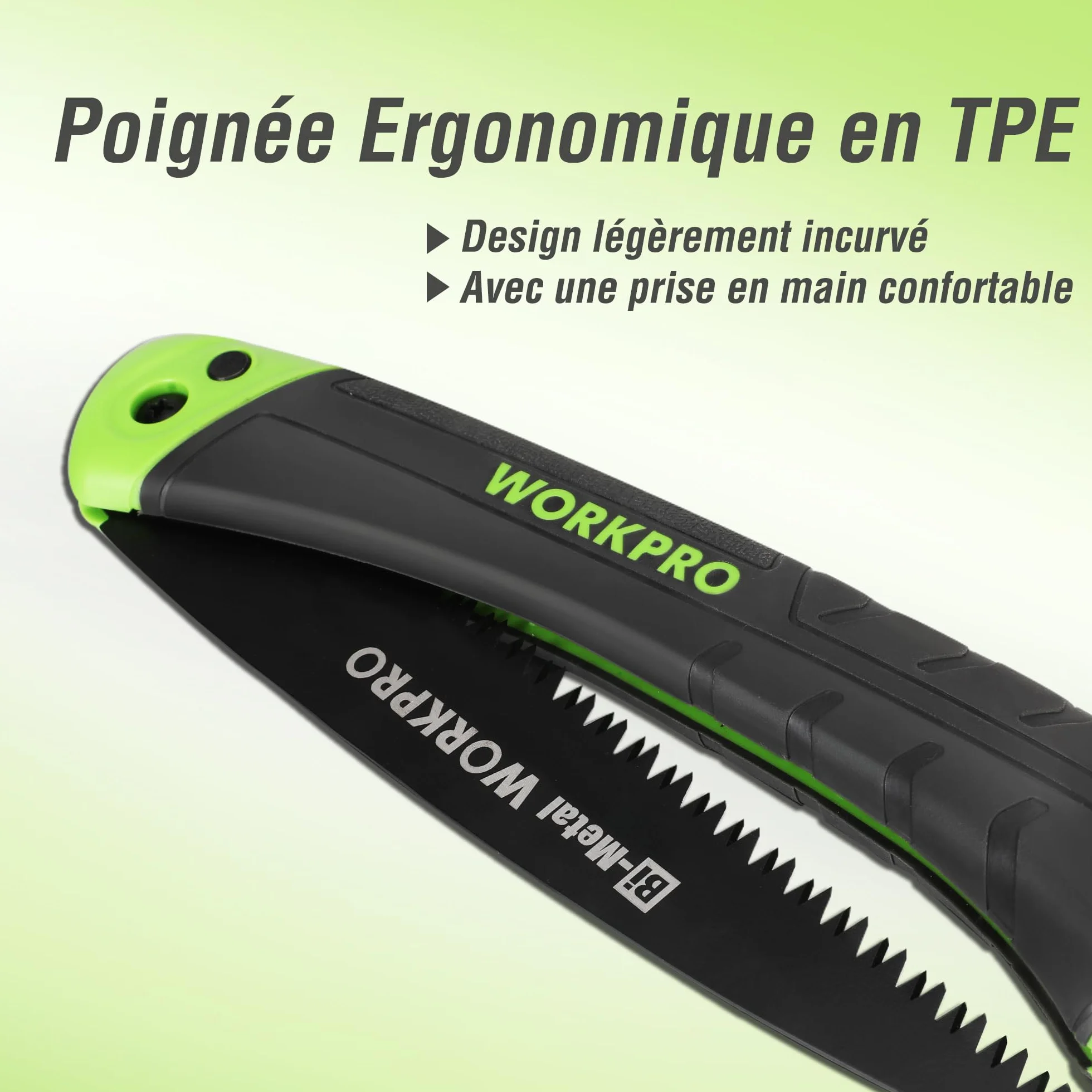 WORKPRO Scie Elaguer à Main Bimétal, Scie Pliante avec Dent à Triple de Coupe et Verrouillage de Sécurité pour Elagage, Emondage, Jardinage, Camping