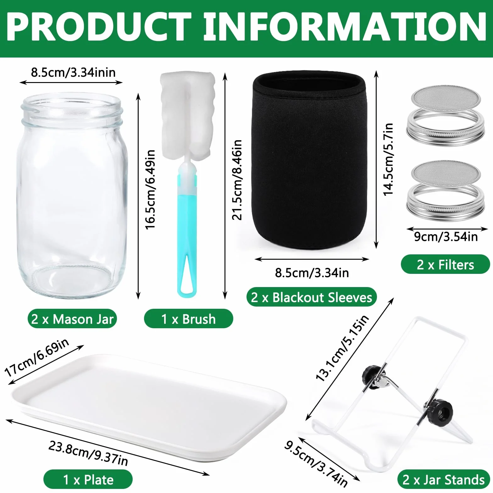 Bocal de Germination 2 x 1000ml Germoir en Verre avec Couvercle Inox et Support