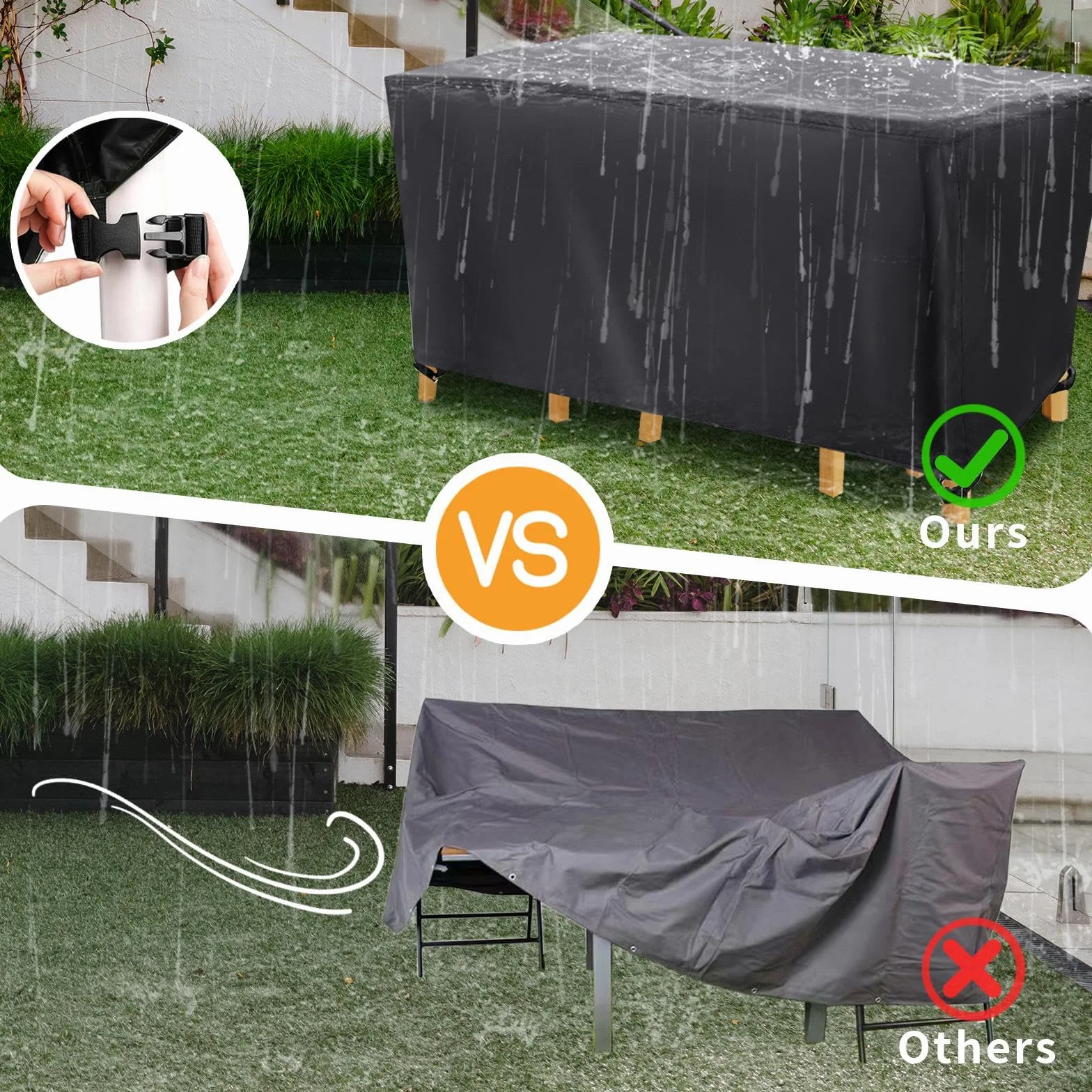 Housse De Table De Jardin 120x70x44cm 420D Oxford Imperméable Protection Solaire UV Noir