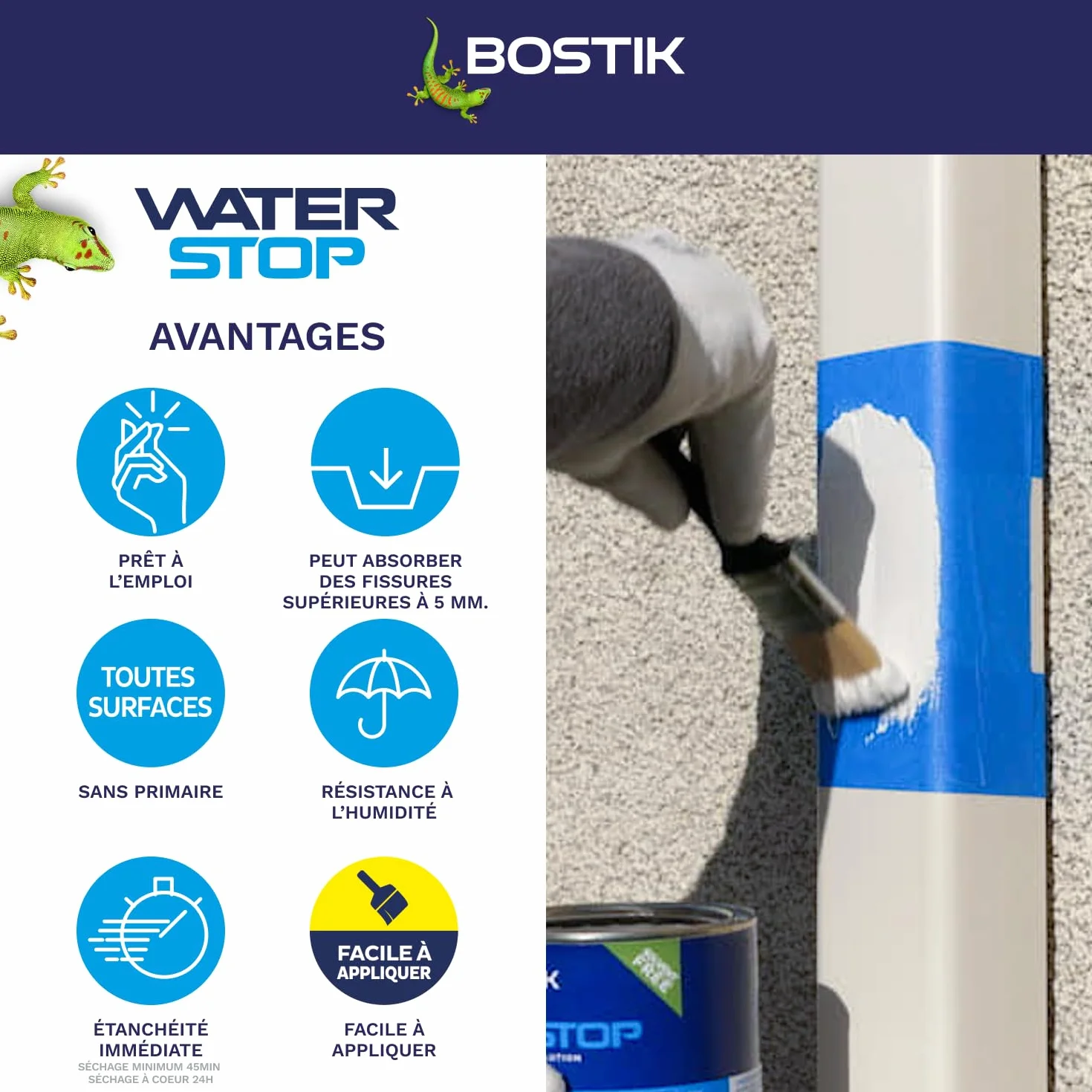 Bostik Waterstop Gris 1 kg – Membrane d’Étanchéité Toiture, Gouttières & Murs – Répare Fuites, Infiltrations & Fissures – Résistant UV & Intempéries